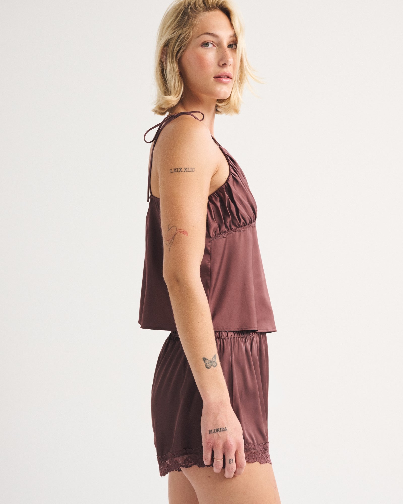 Abercrombie Lace-Trim Satin Sleep Short