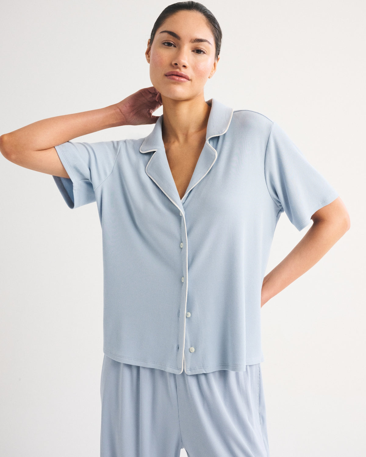 Abercrombie Modal-Blend Lounge Rib Button-Through Shirt