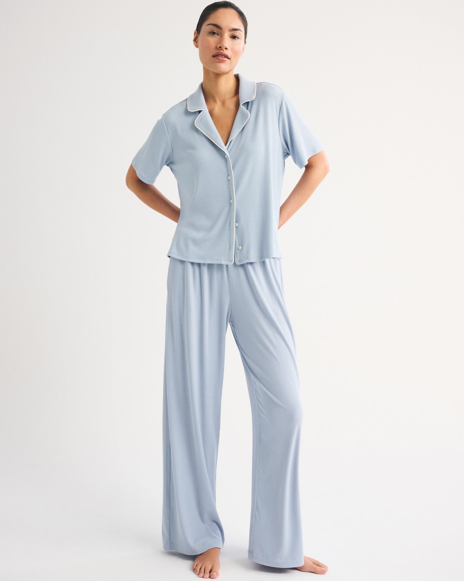 Abercrombie Modal-Blend Lounge Rib Button-Through Shirt