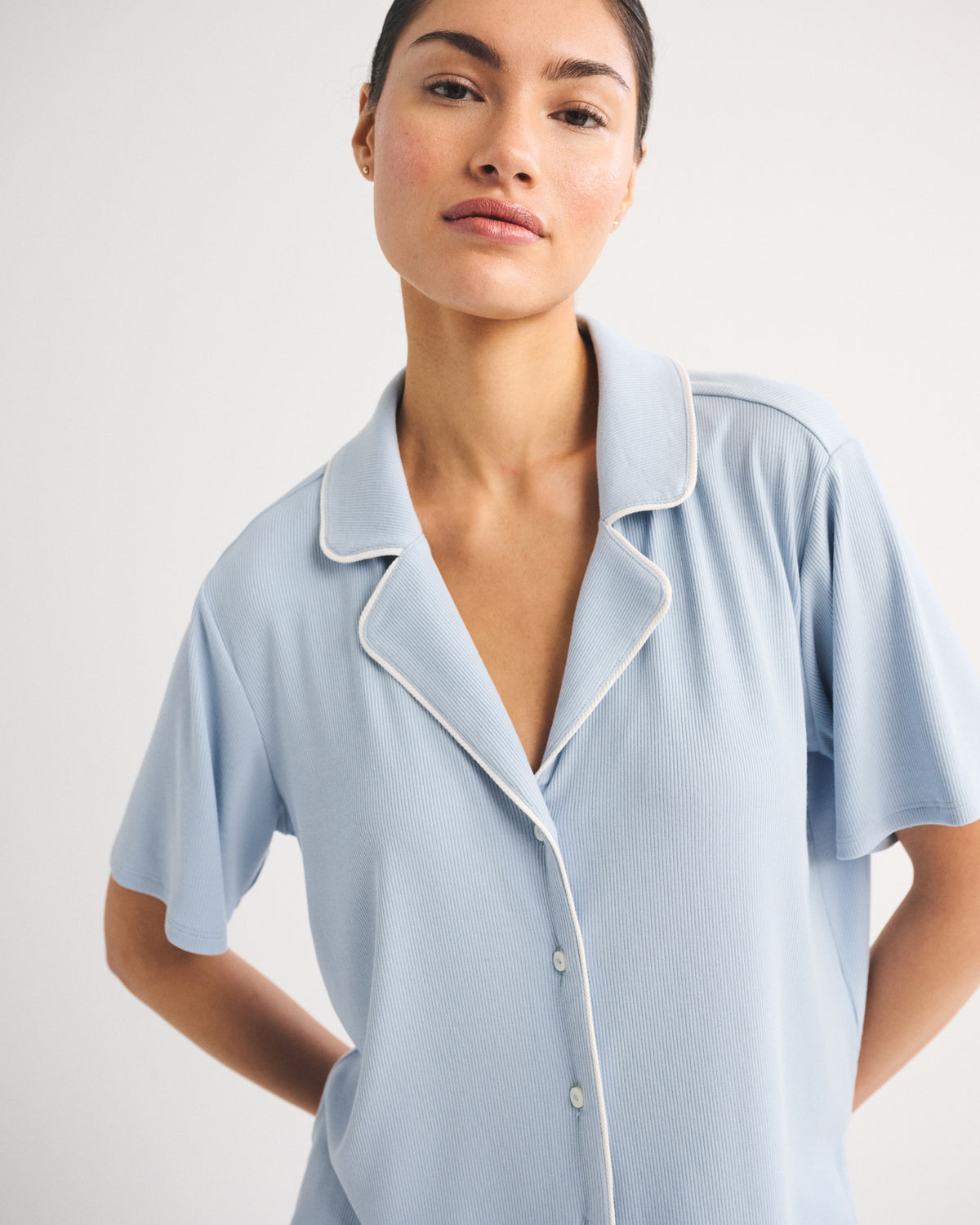 Abercrombie Modal-Blend Lounge Rib Button-Through Shirt