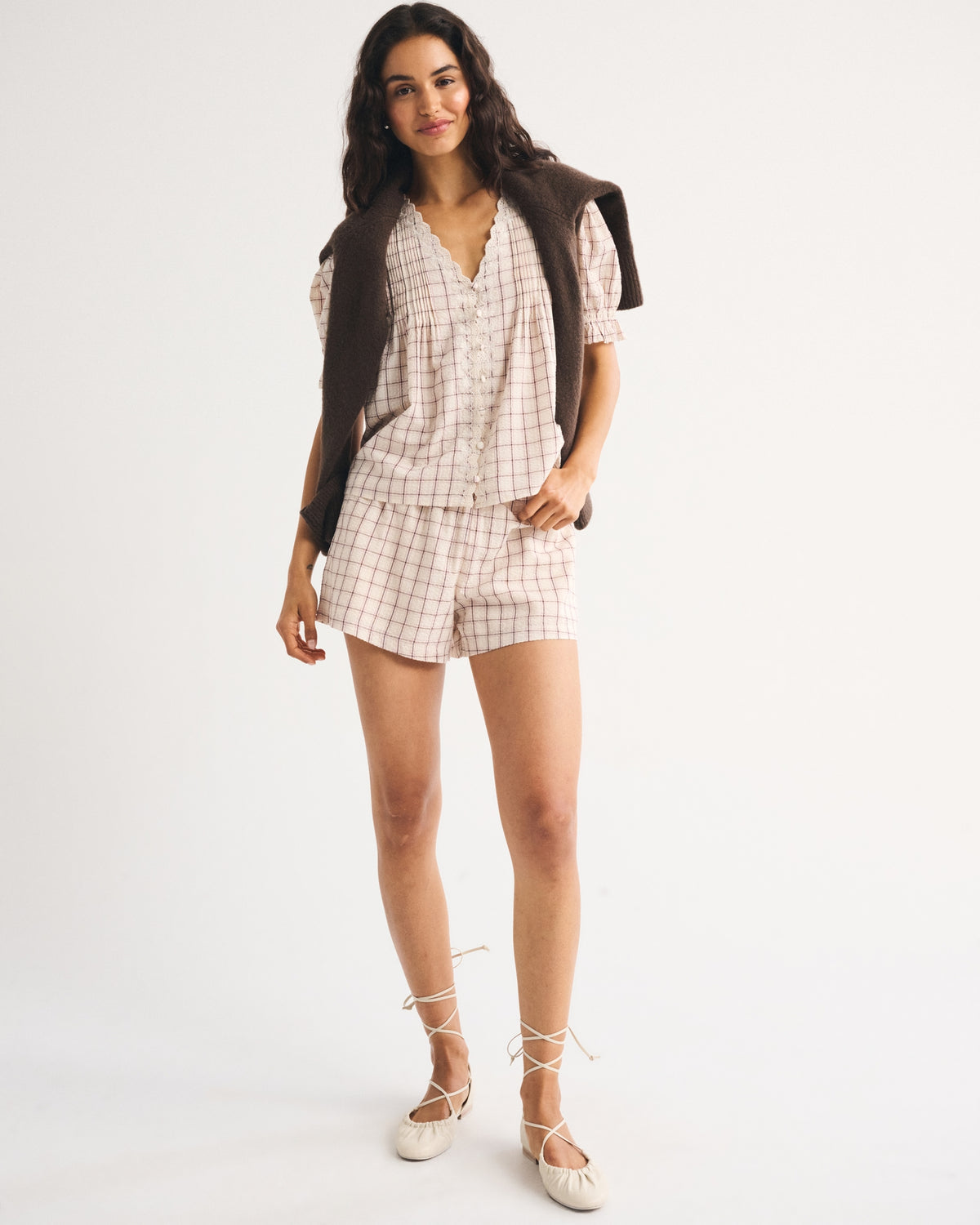 Abercrombie High Rise Seersucker Pull-On Short