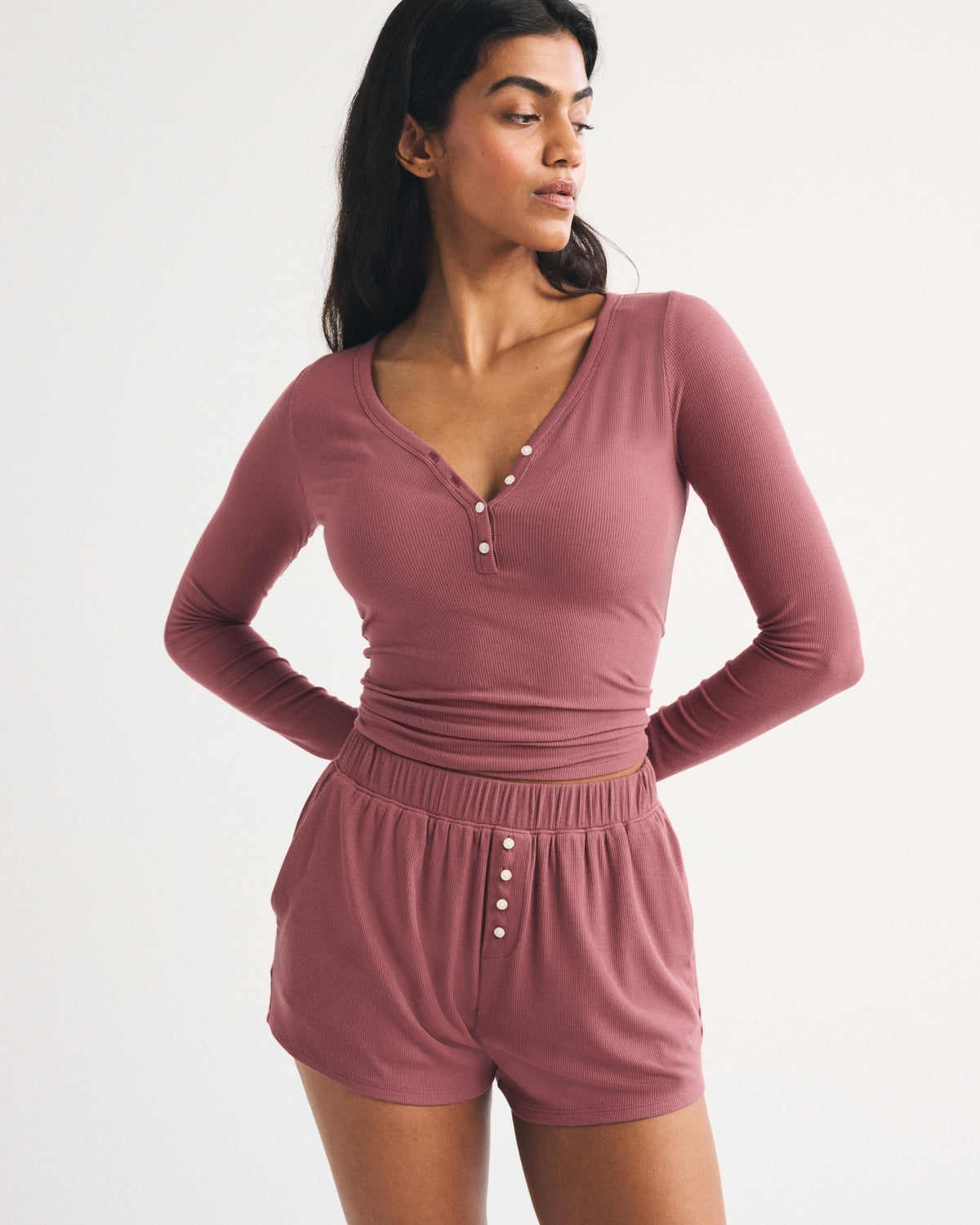 Abercrombie High Rise Ribbed Lounge Short