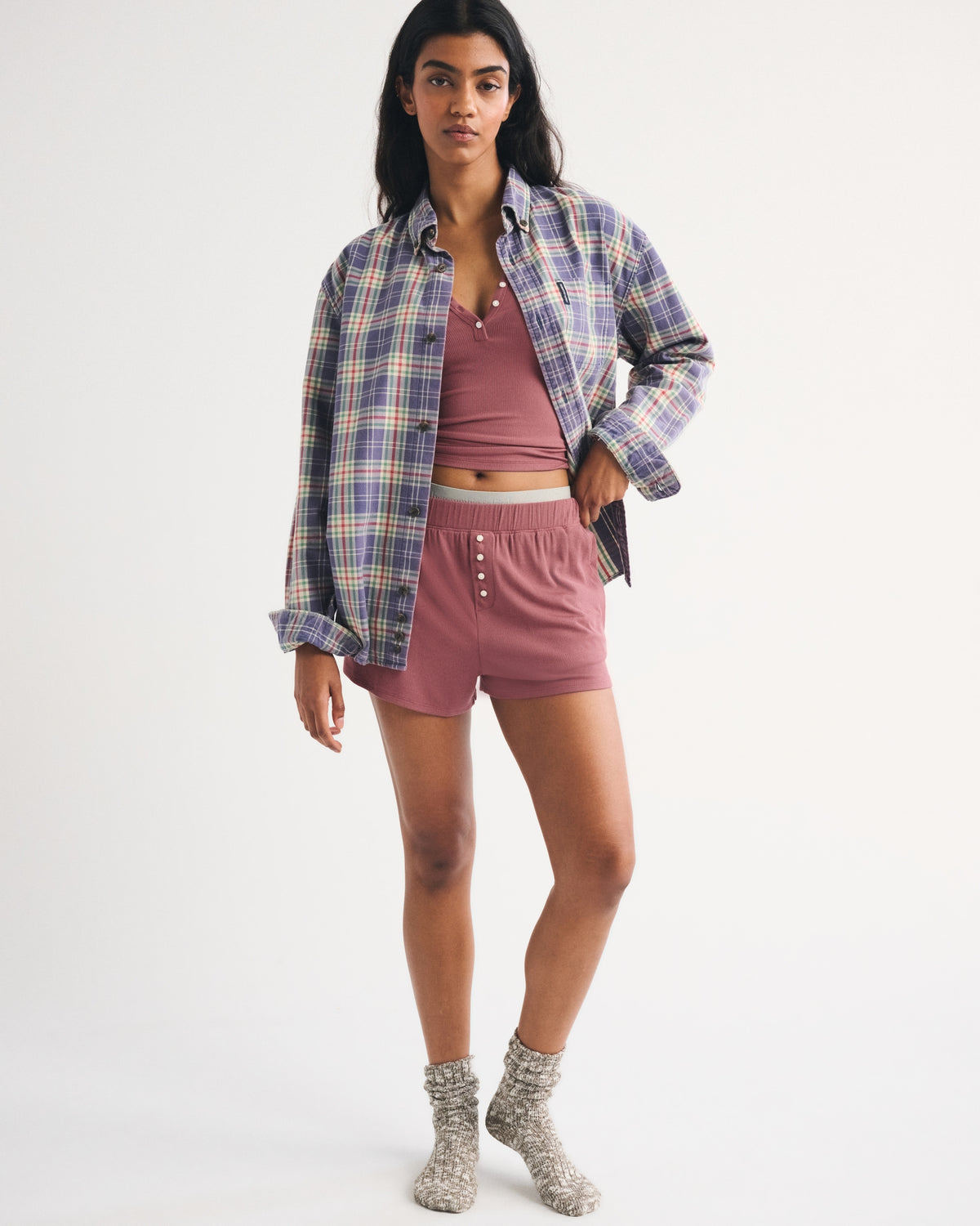 Abercrombie High Rise Ribbed Lounge Short