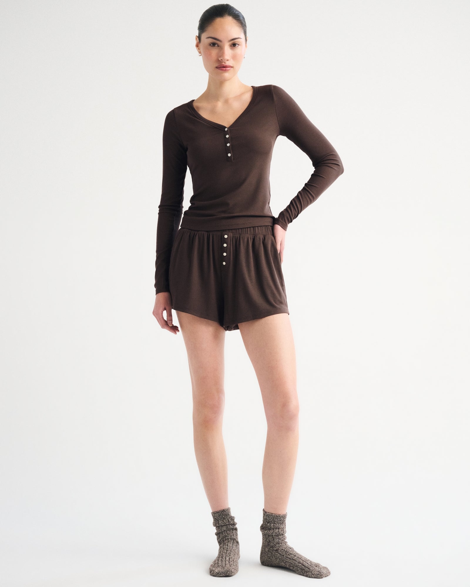 Abercrombie High Rise Ribbed Lounge Short