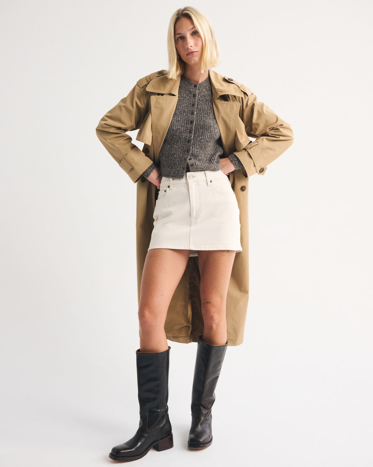 Abercrombie Merino Wool-Blend Shrunken Crew Cardigan