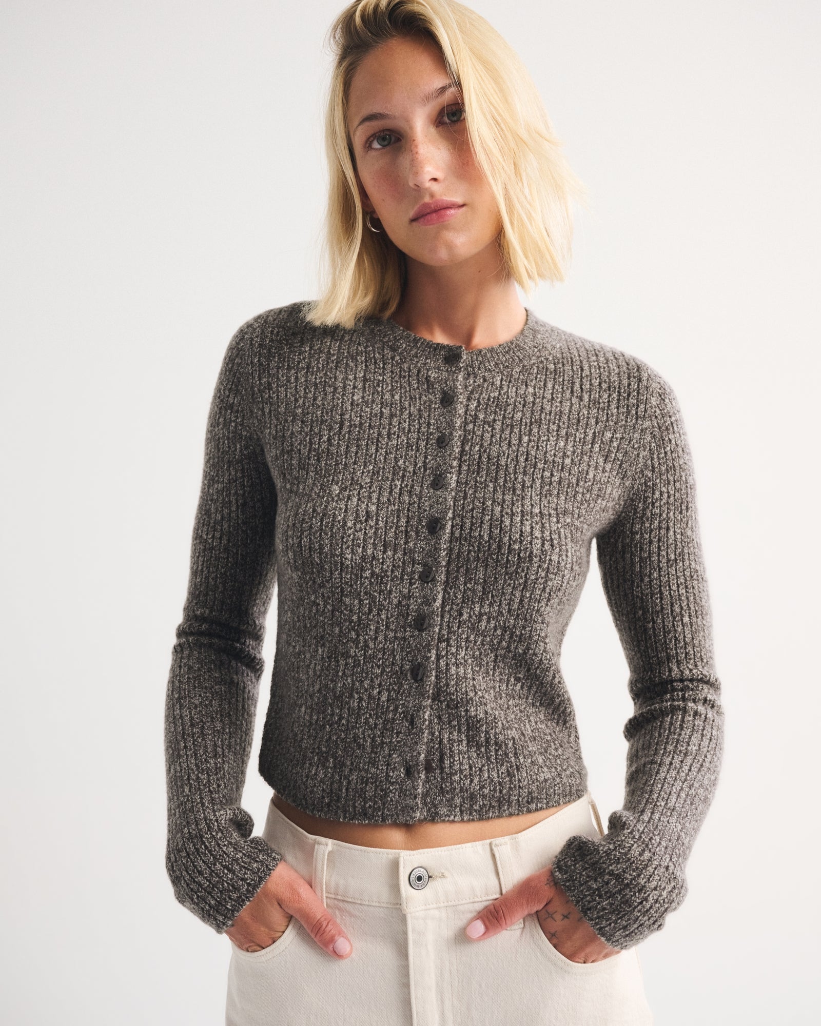 Abercrombie Merino Wool-Blend Shrunken Crew Cardigan