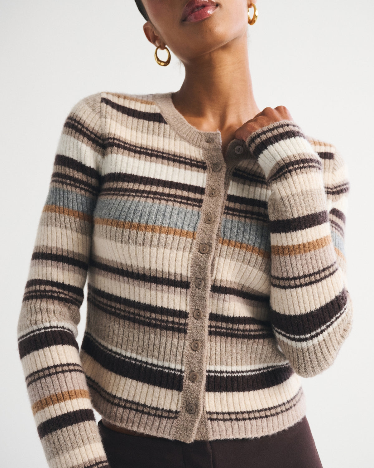 Abercrombie Merino Wool-Blend Shrunken Crew Cardigan