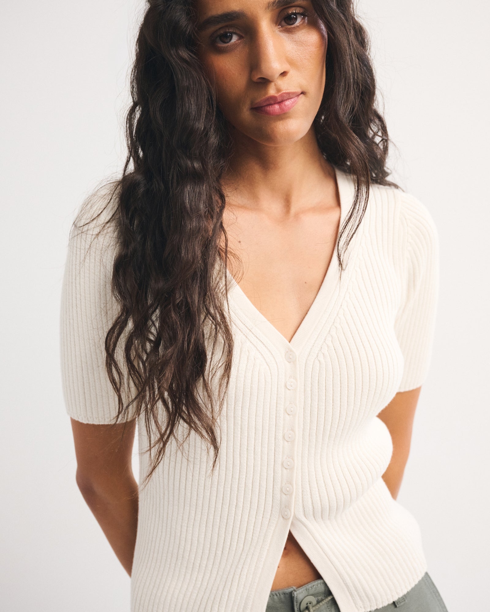 Abercrombie 100% Cotton Rib Half-Sleeve Cardigan