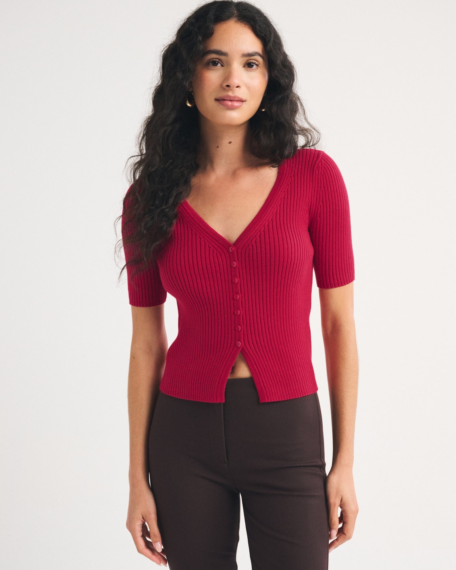 Abercrombie 100% Cotton Rib Half-Sleeve Cardigan
