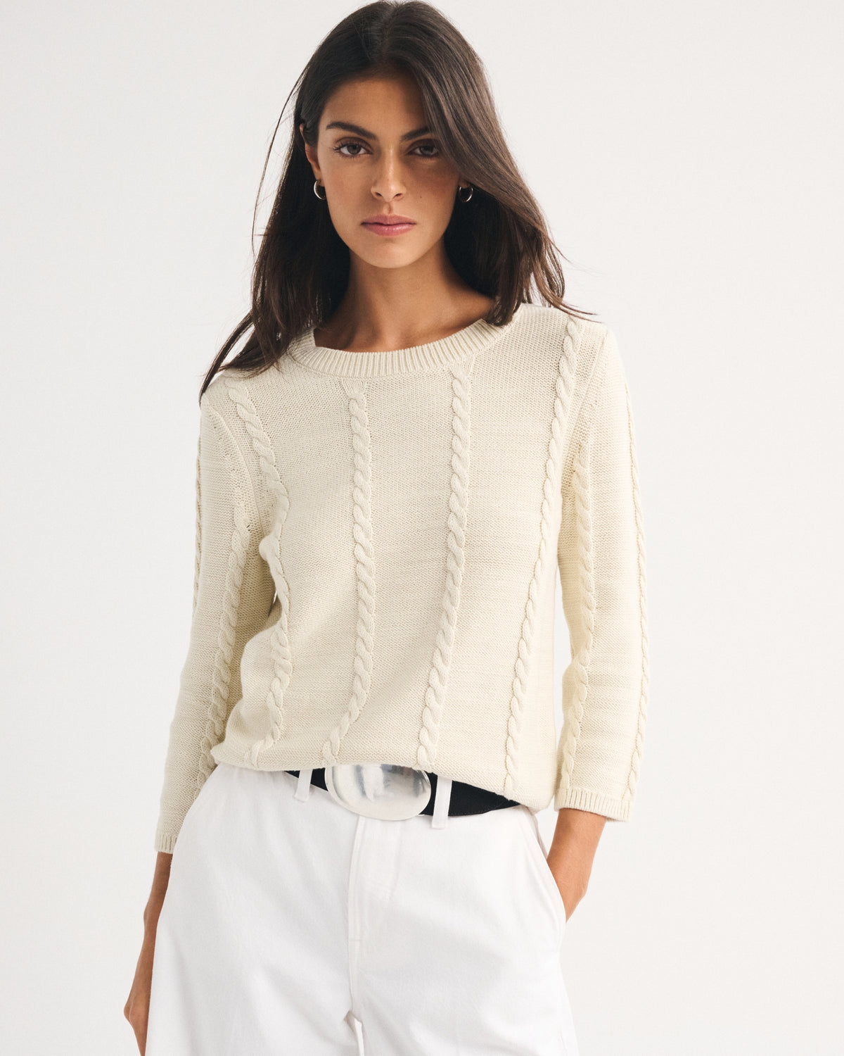 Abercrombie 100% Cotton 3/4 Sleeve Cable-Knit Sweater