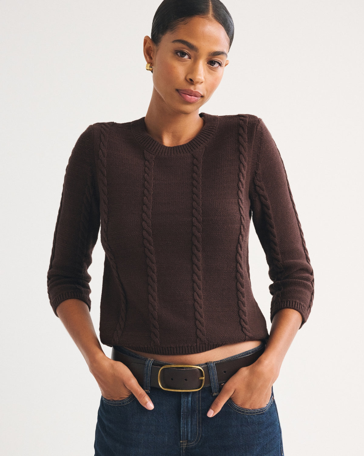 Abercrombie 100% Cotton 3/4 Sleeve Cable-Knit Sweater