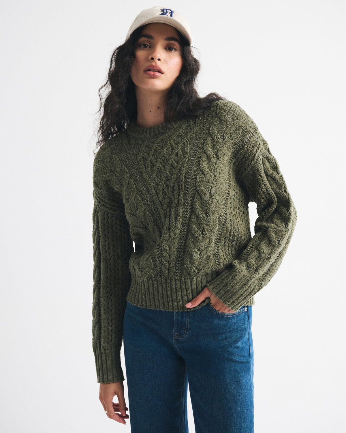 Abercrombie Textural Stitch Cable Crew Sweater