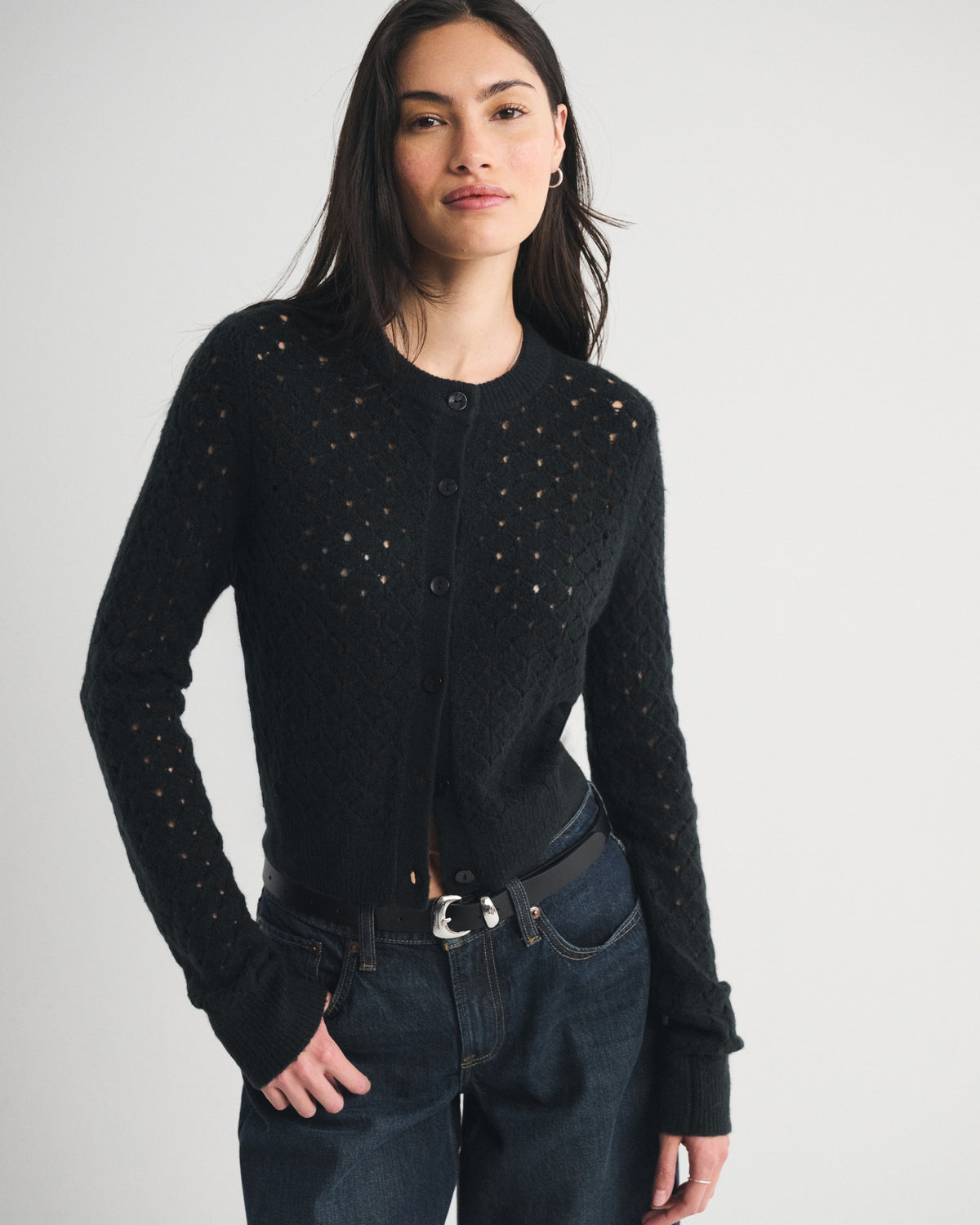 Abercrombie Shrunken Pointelle Crew Cardigan