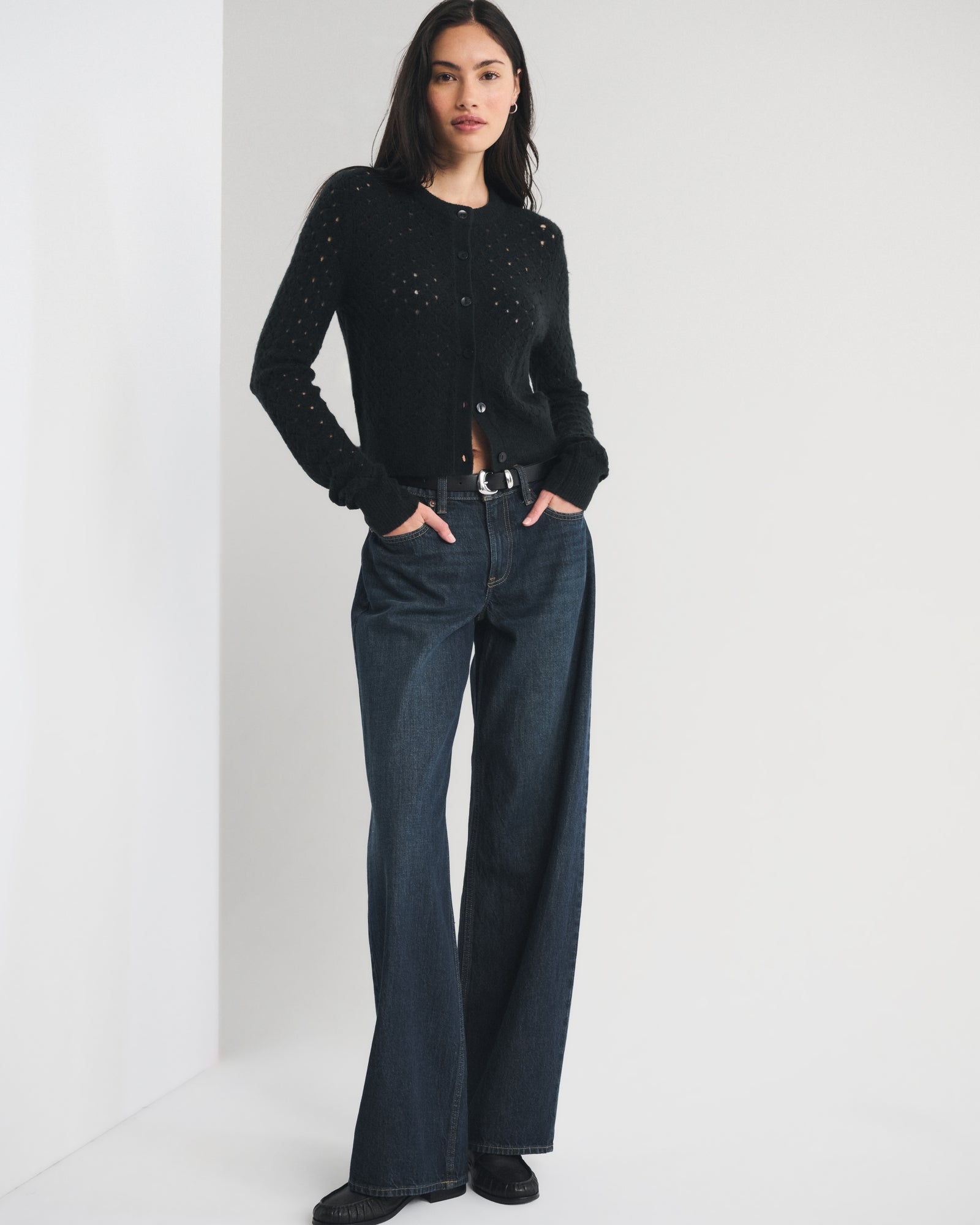 Abercrombie Shrunken Pointelle Crew Cardigan