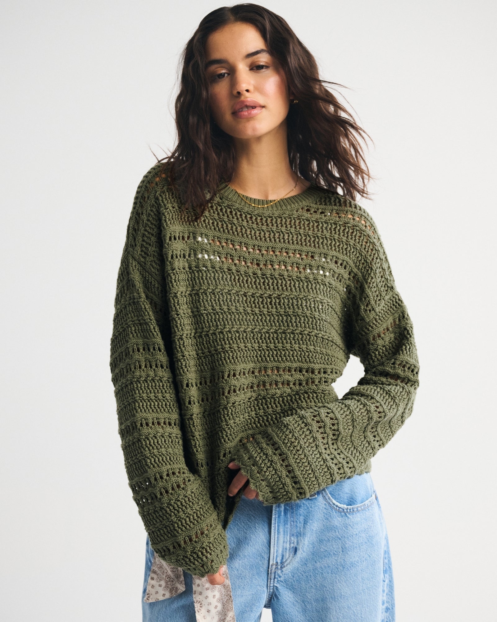 Abercrombie Open-Stitch Textural Crew Sweater