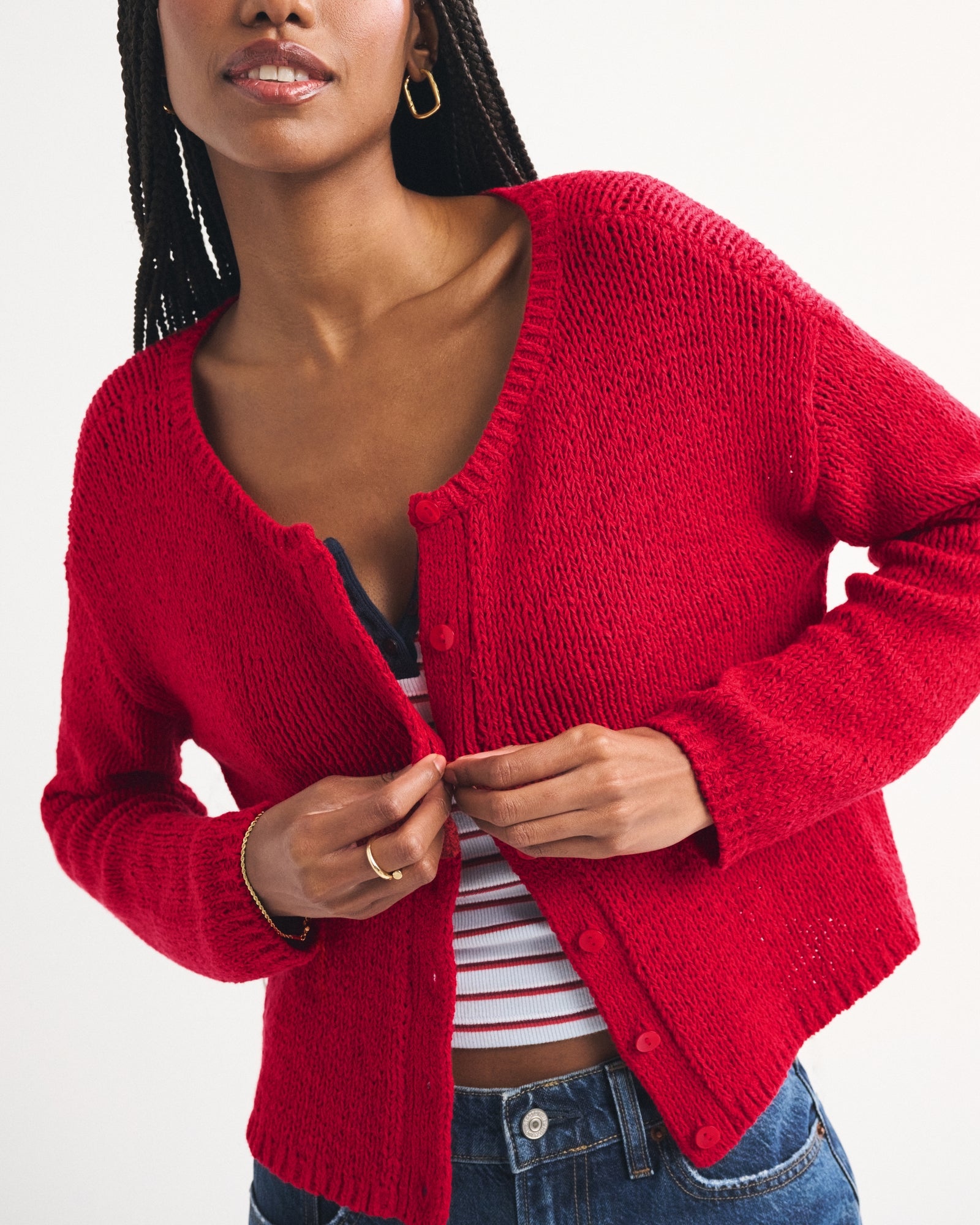 Abercrombie Open-Stitch Textural Crew Cardigan