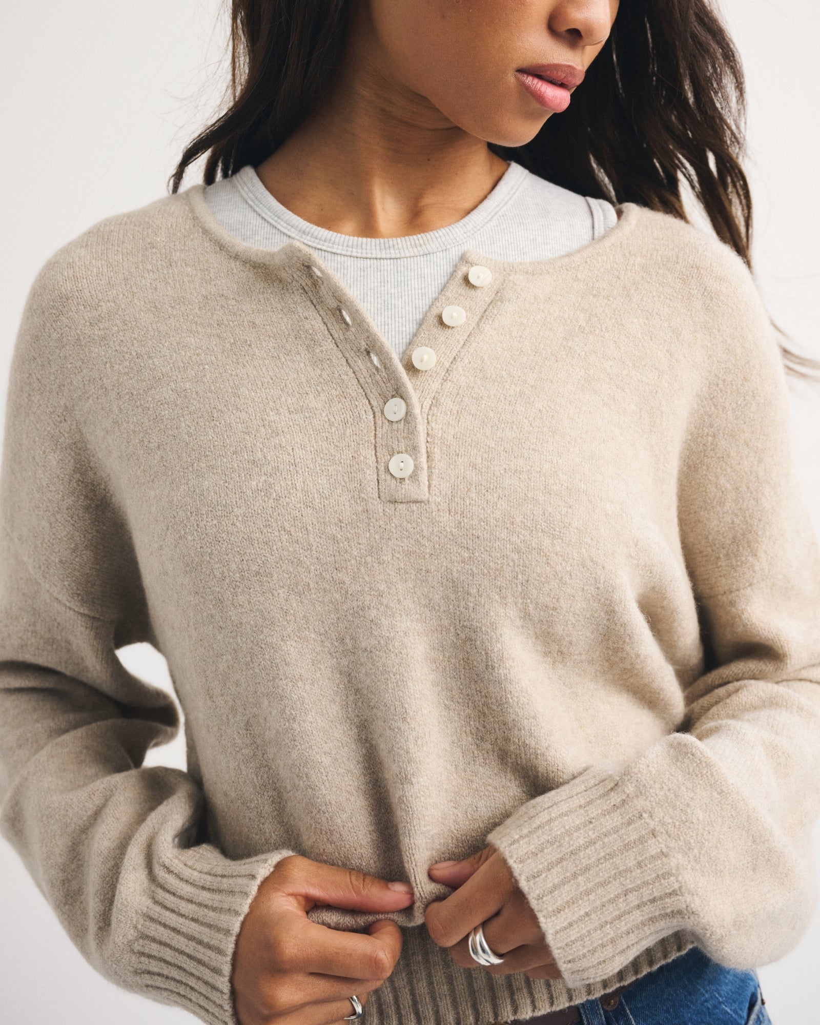 Abercrombie Merino Wool-Blend Henley Sweater