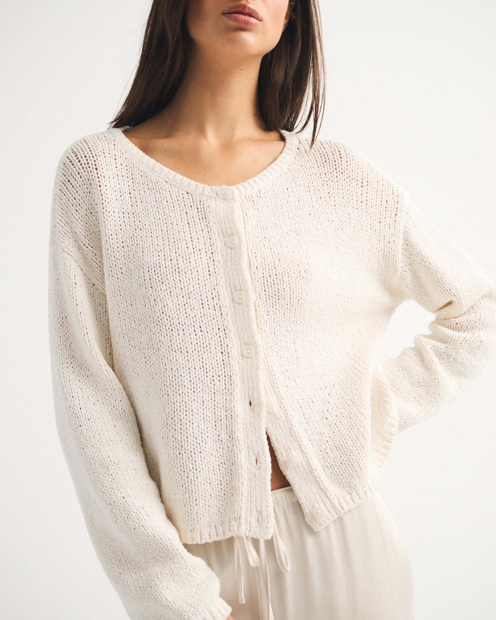 Abercrombie Open-Stitch Textural Crew Cardigan