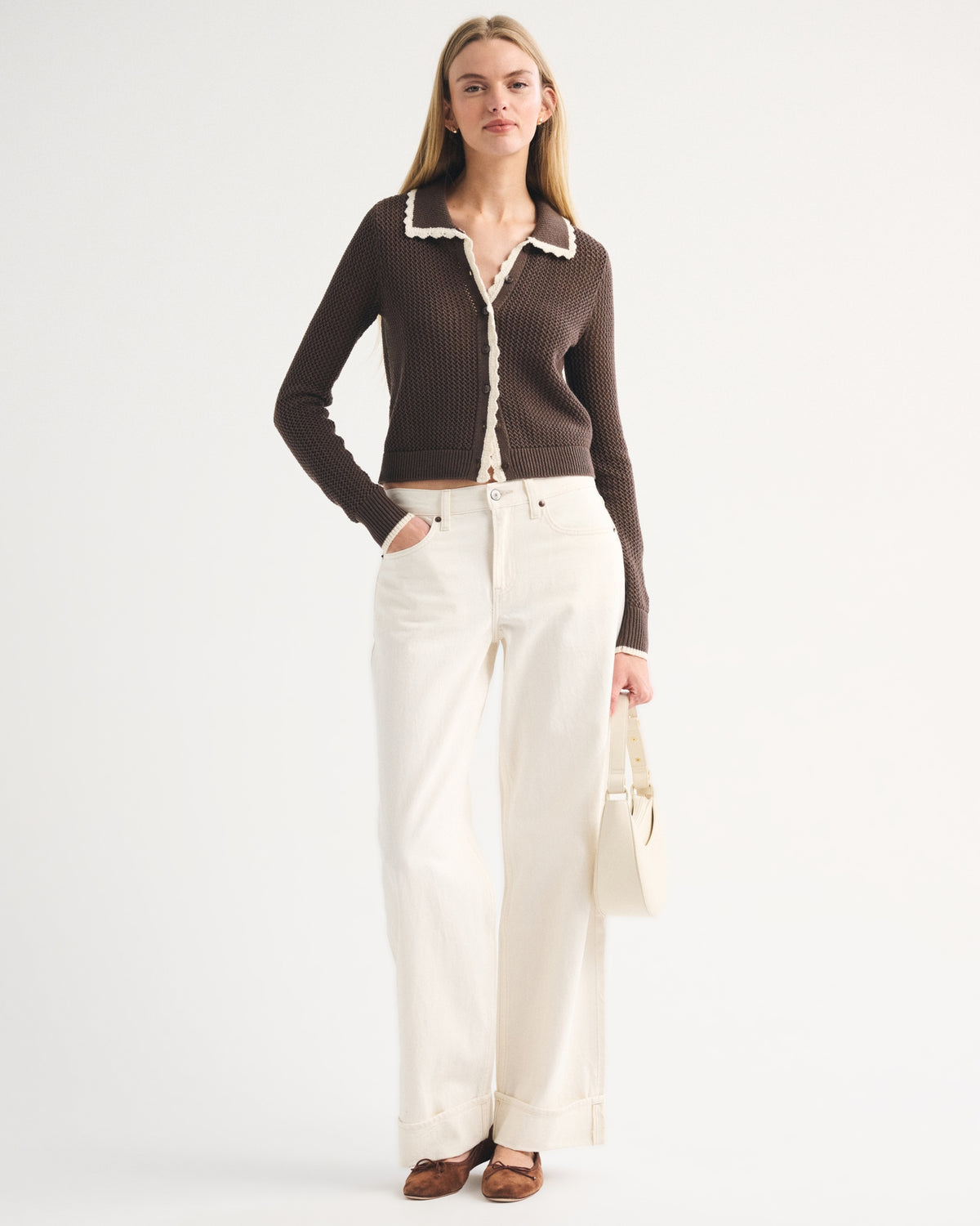 Abercrombie Crochet-Style Collared Cardigan