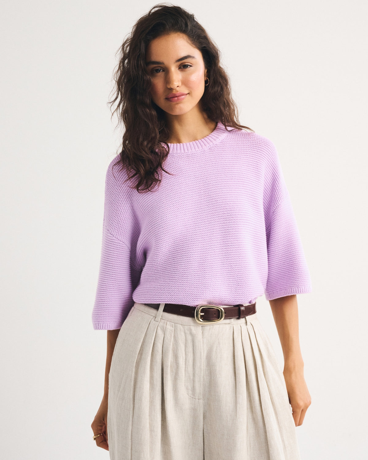 Abercrombie 100% Cotton Textural-Stitch Boxy Sweater Tee