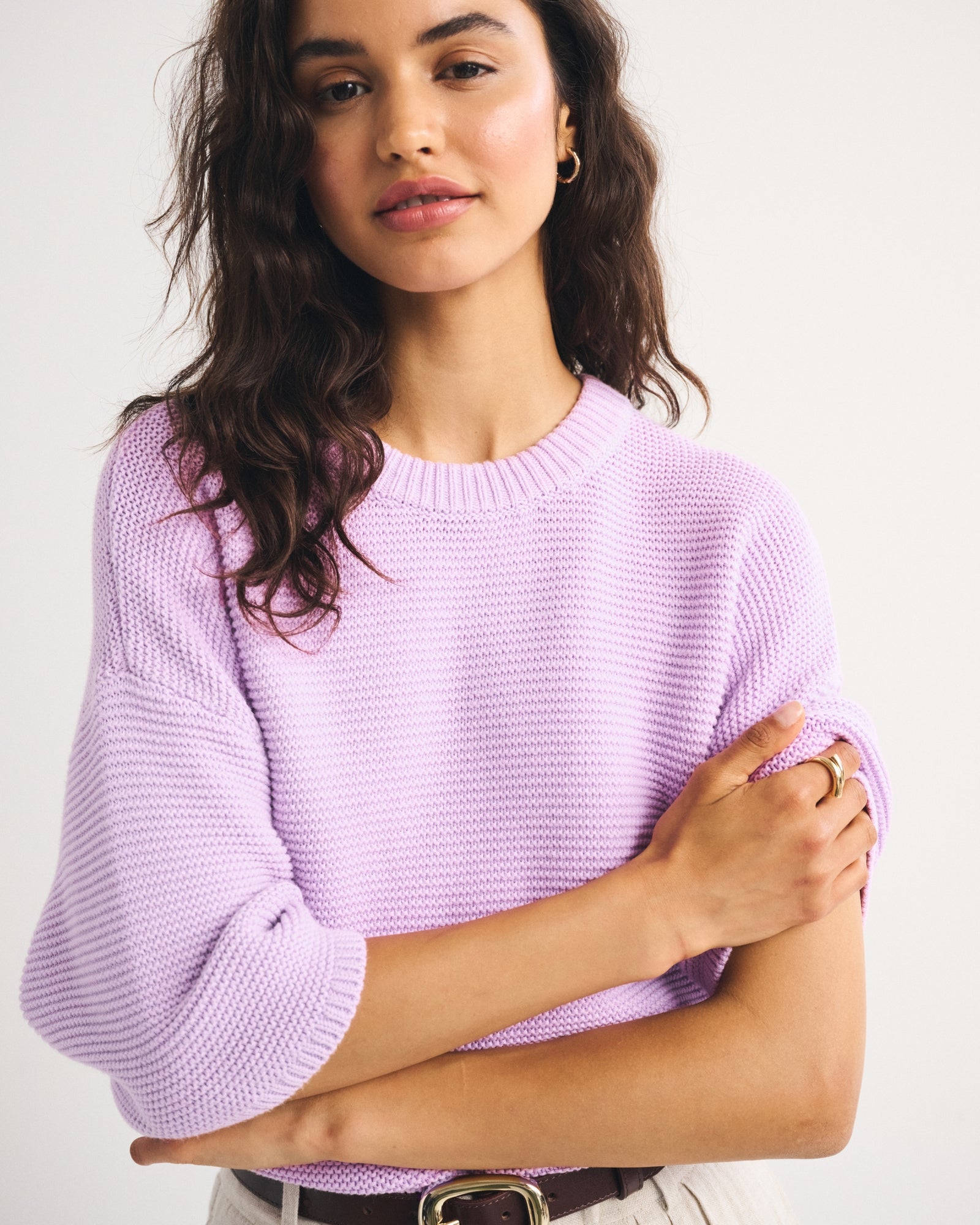 Abercrombie 100% Cotton Textural-Stitch Boxy Sweater Tee