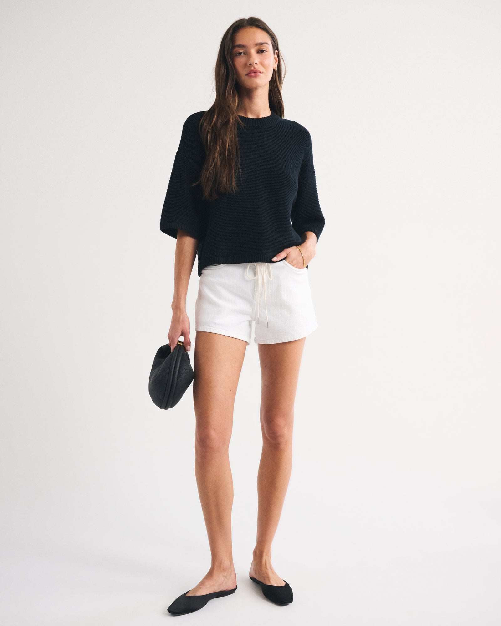 Abercrombie 100% Cotton Textural-Stitch Boxy Sweater Tee