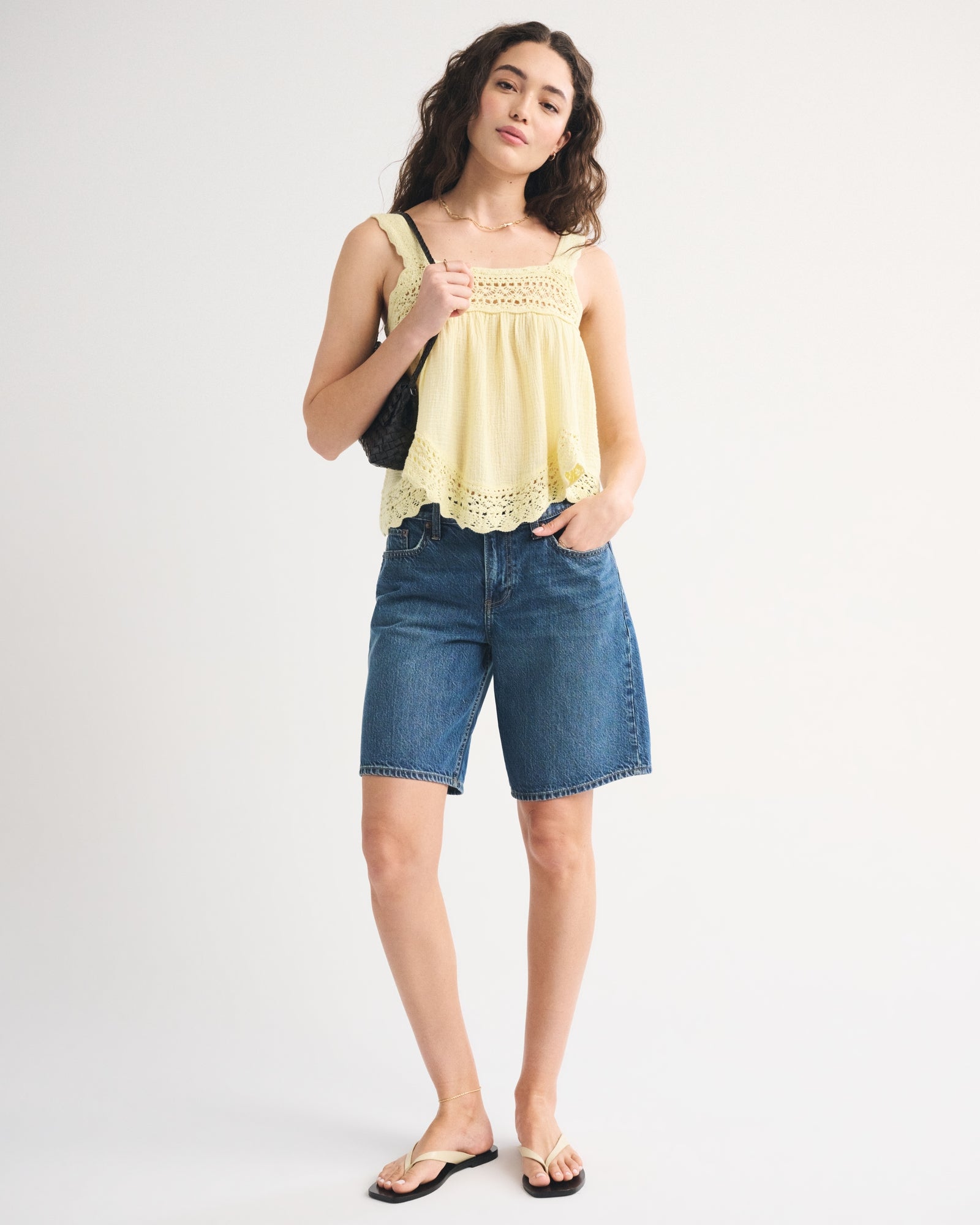 Abercrombie 100% Cotton Squareneck Crochet Tank