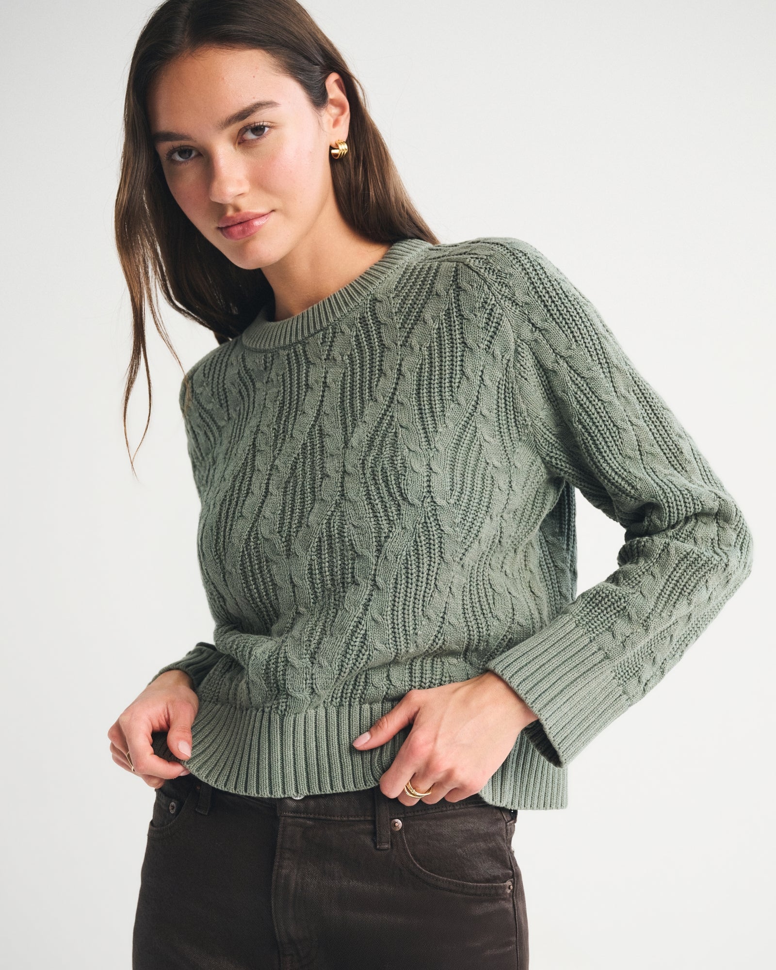 Abercrombie The A&F Madeline 100% Cotton Cable Crew Sweater