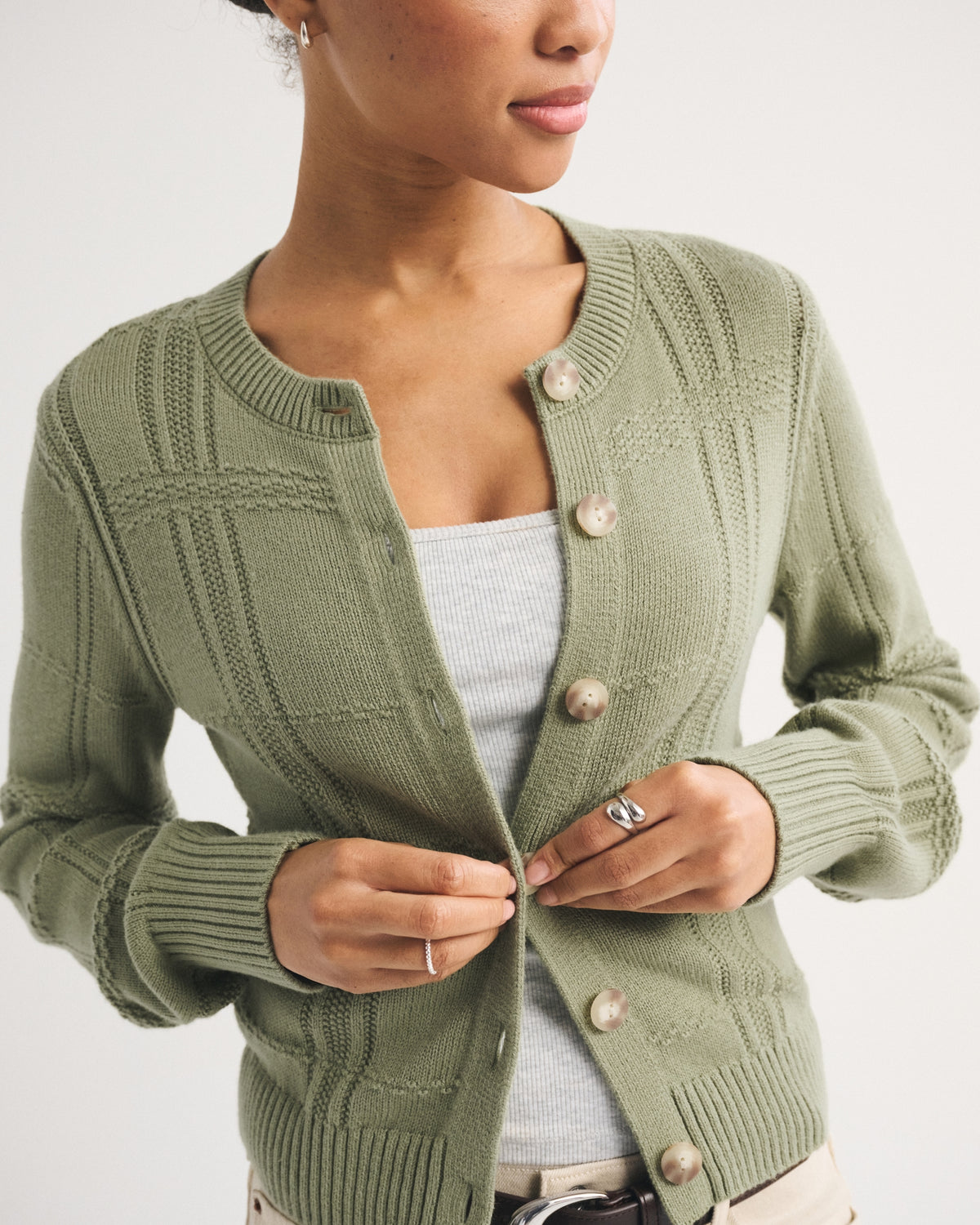 Abercrombie Textural Stitch Shrunken Cardigan
