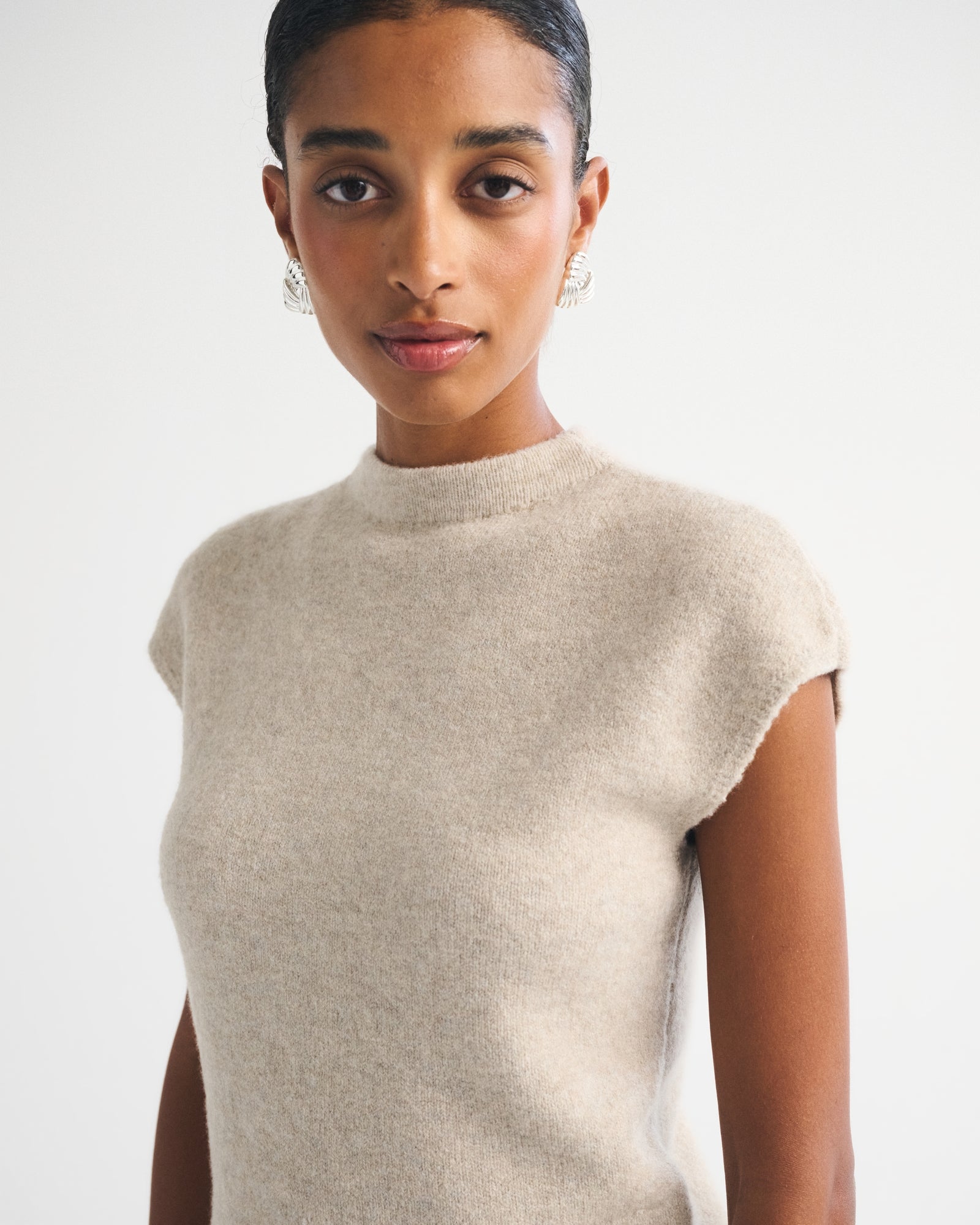 Abercrombie Merino Wool-Blend Short-Sleeve Mock Neck Sweater