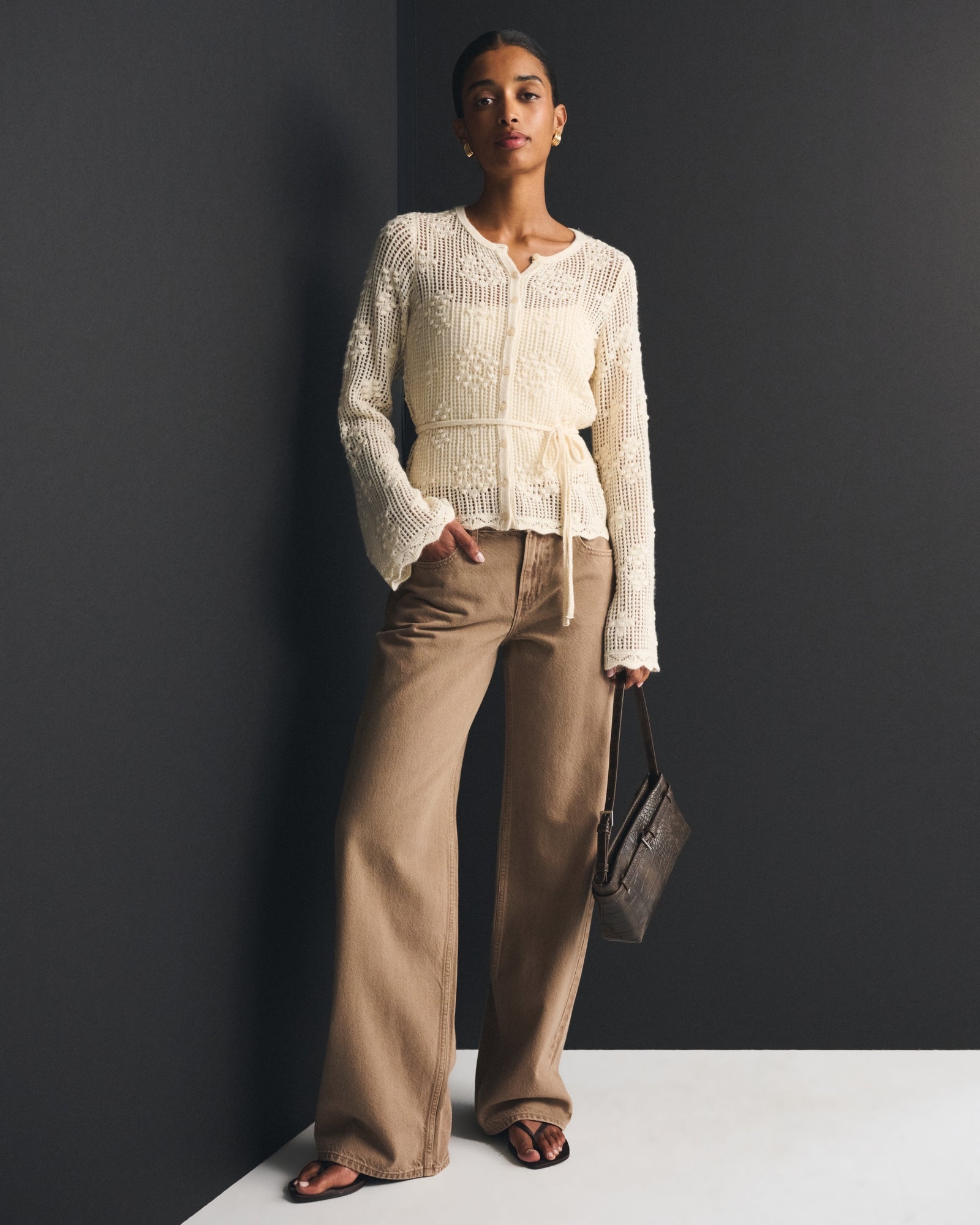 Abercrombie Tie-Waist Bobble-Stitch Cardigan