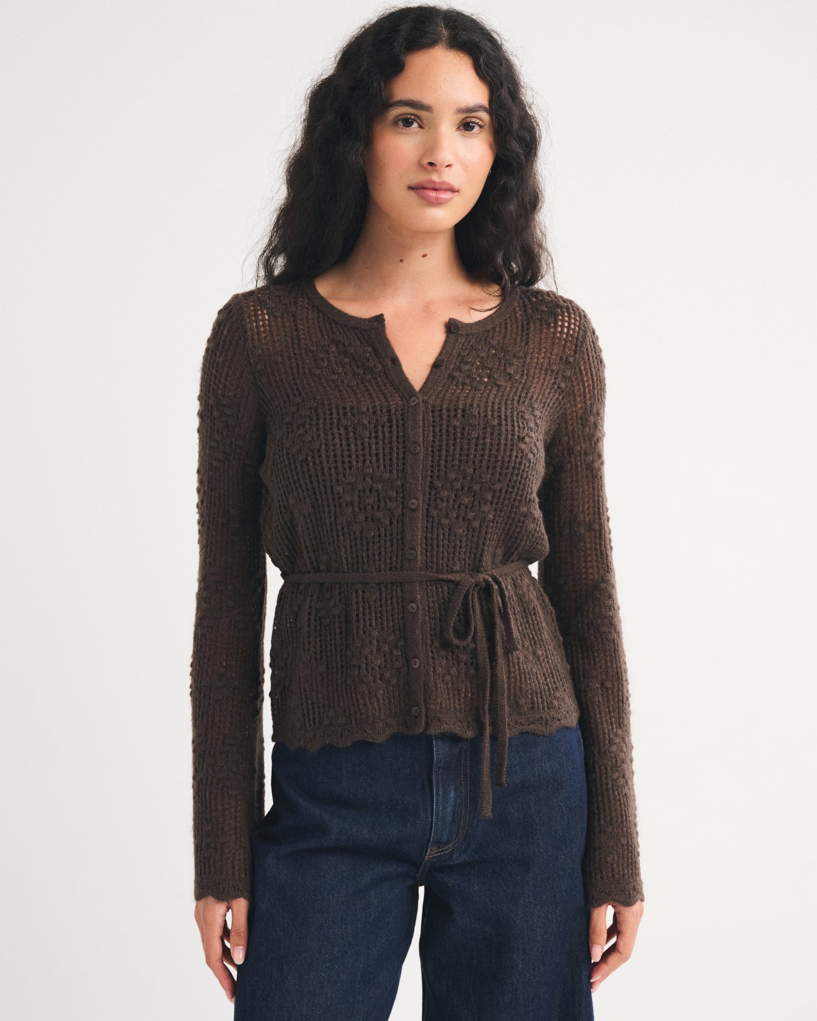 Abercrombie Tie-Waist Bobble-Stitch Cardigan