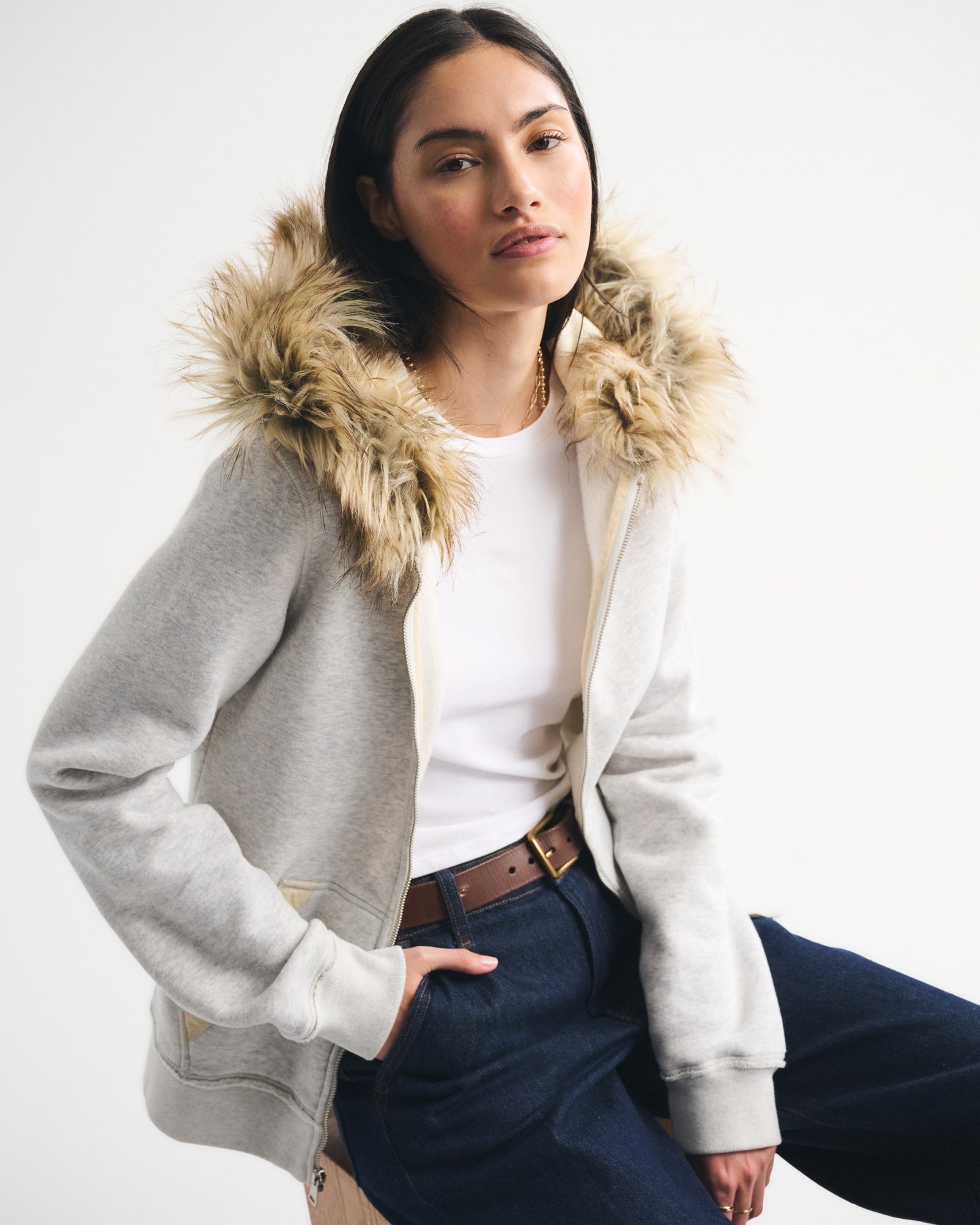 Abercrombie Faux Fur-Lined Full-Zip Hoodie