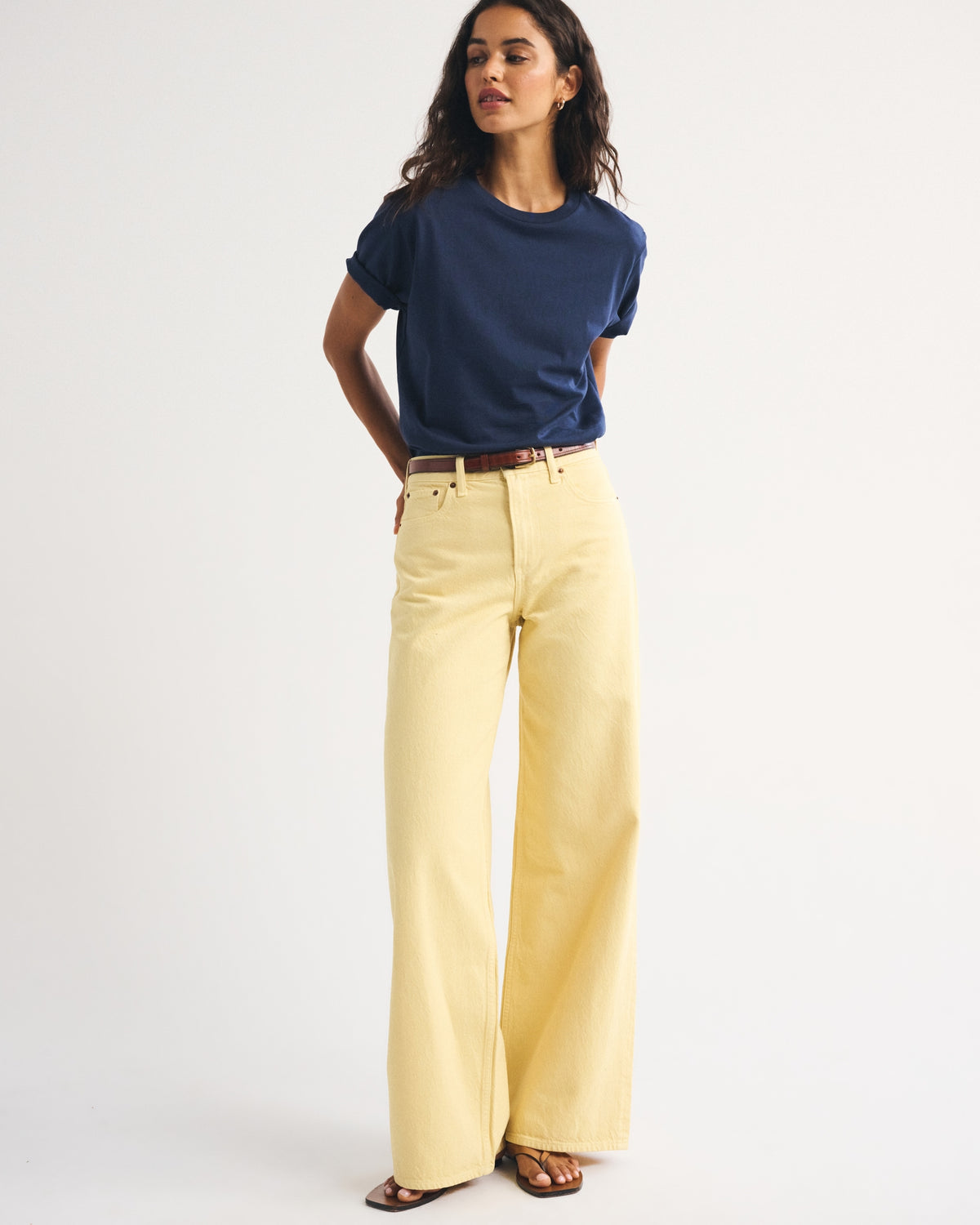 Abercrombie High Rise Wide Leg Fish Embroidered Jean