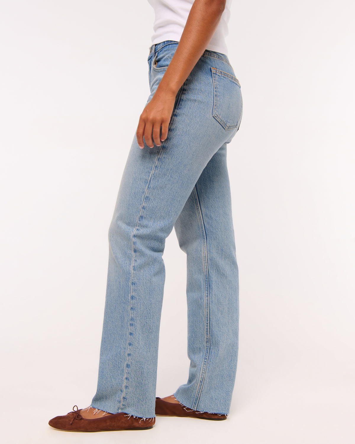 Abercrombie Curve Love Mid Rise 90s Straight Frayed Hem Jean