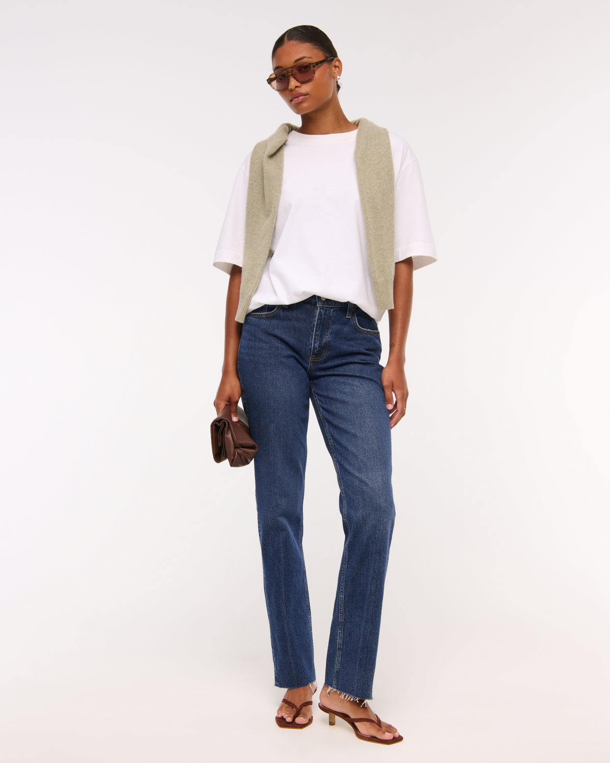 Abercrombie Curve Love Mid Rise 90s Straight Frayed Hem Jean