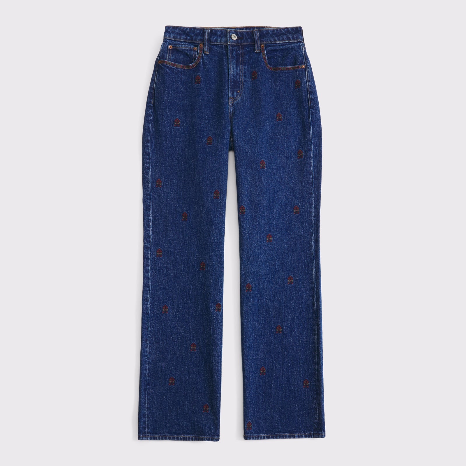 Abercrombie Curve Love High Rise 90s Relaxed Floral Embroidered Jean