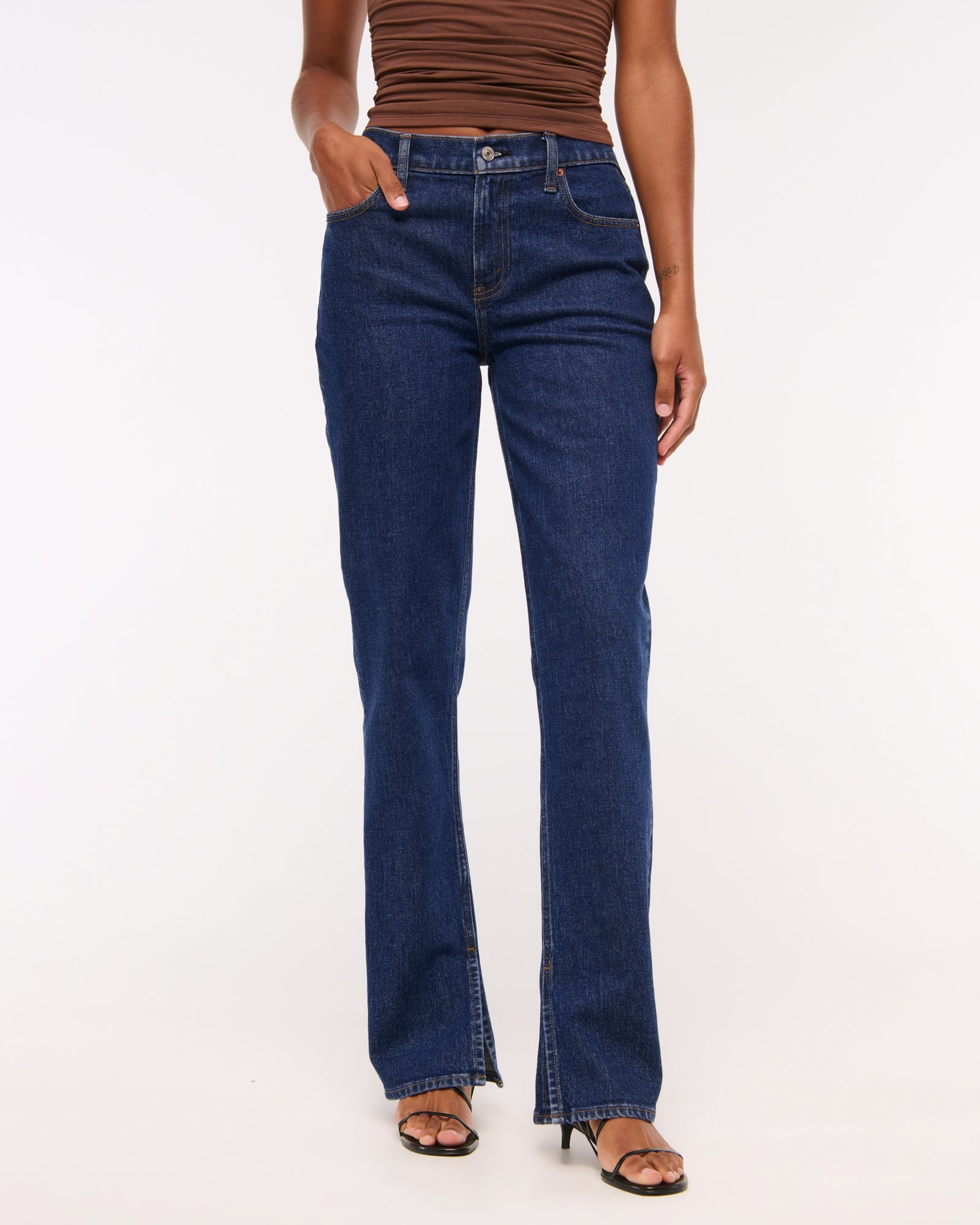 Abercrombie Curve Love Mid Rise 90s Straight Frayed Hem Jean