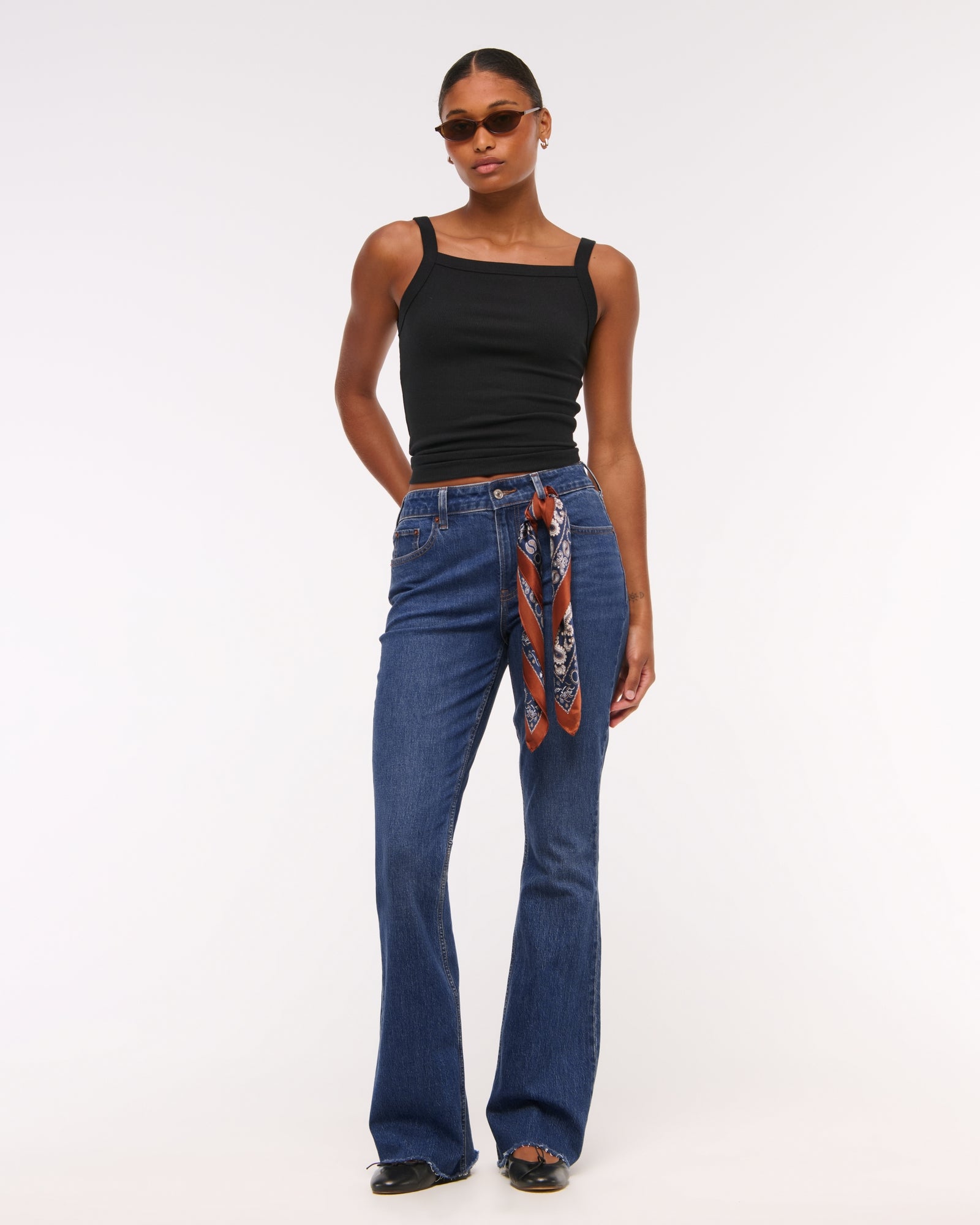 Abercrombie Curve Love Mid Rise Bootcut Frayed Hem Jean
