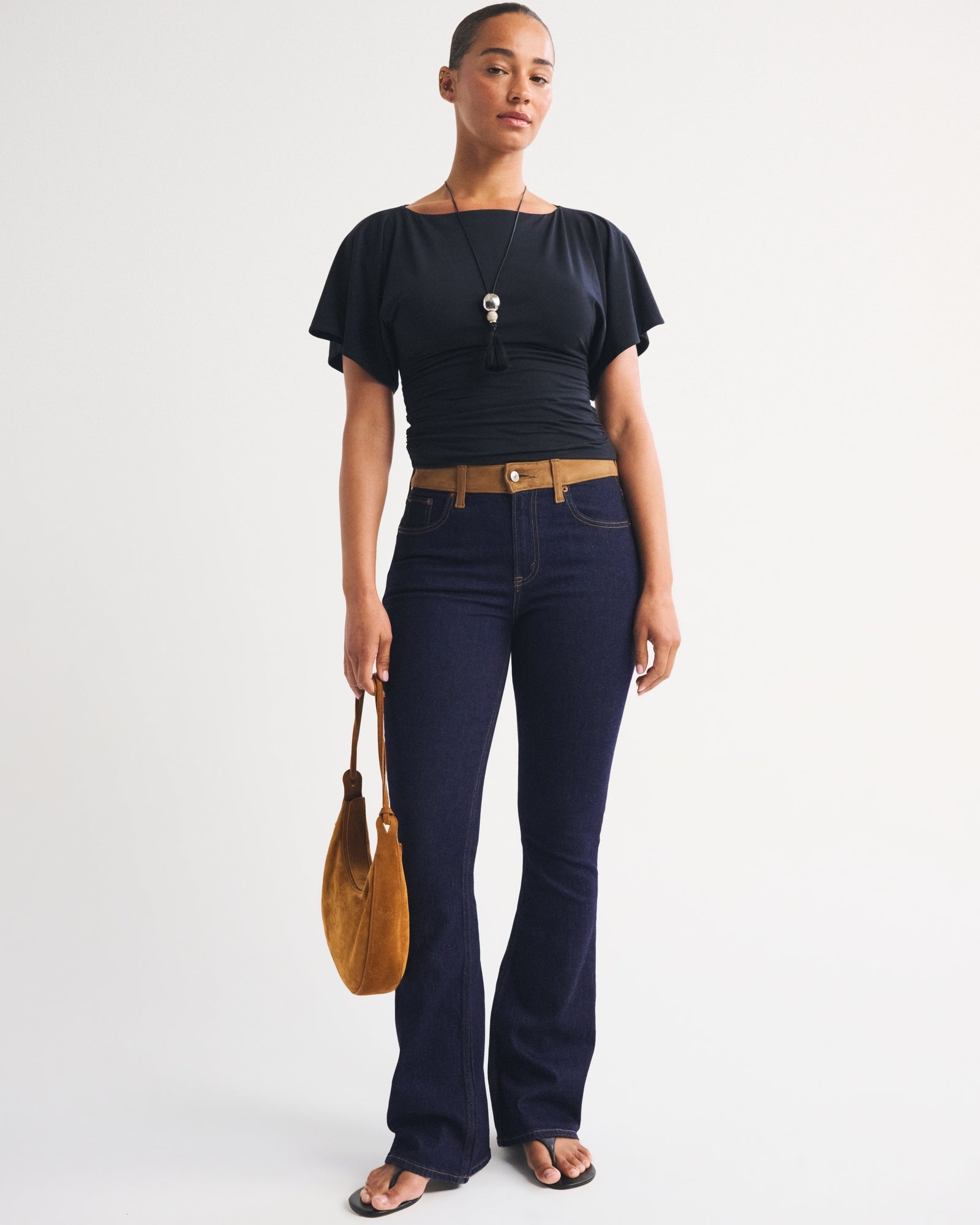 Abercrombie Curve Love Mid Rise Bootcut Frayed Hem Jean