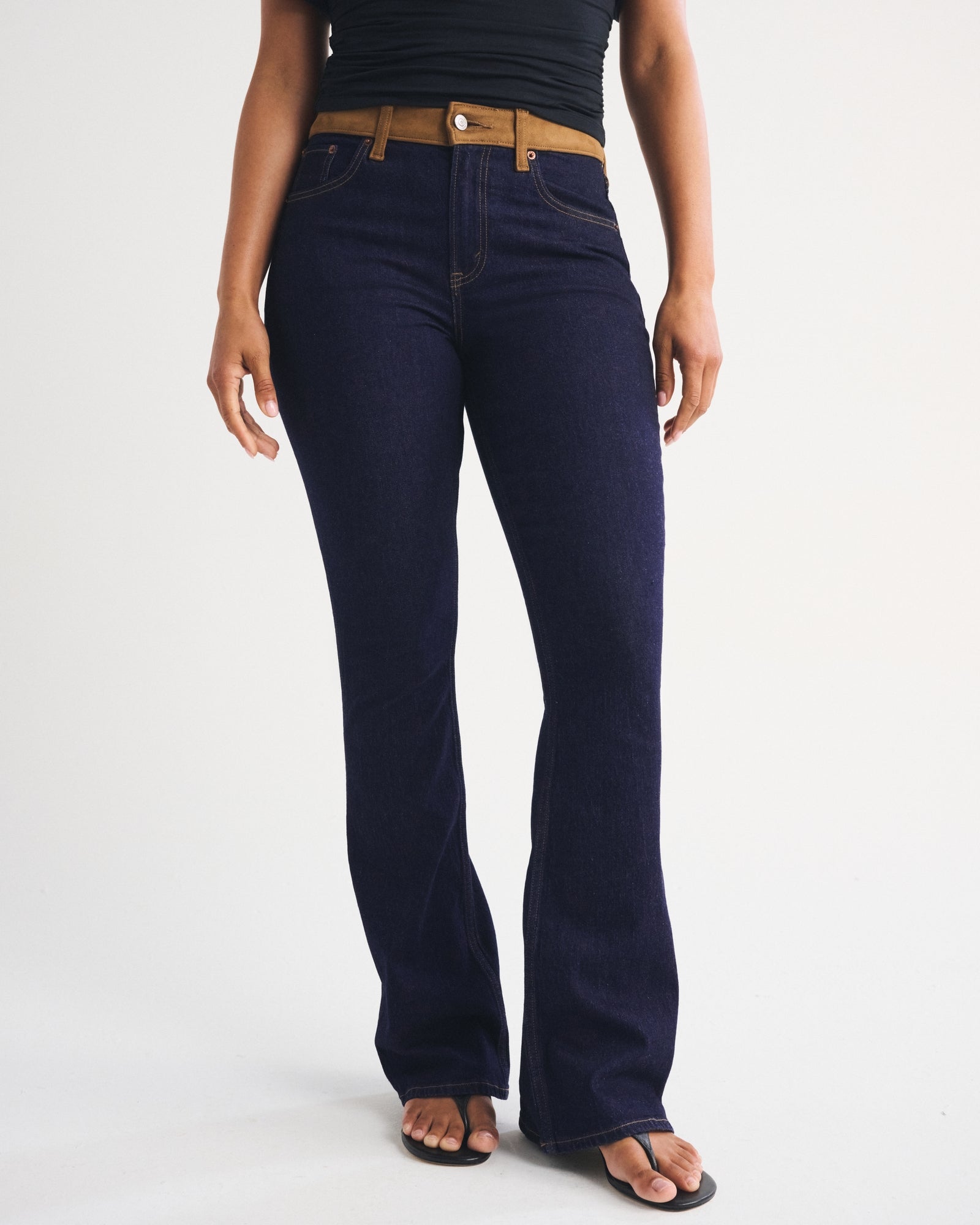 Abercrombie Curve Love Mid Rise Bootcut Frayed Hem Jean