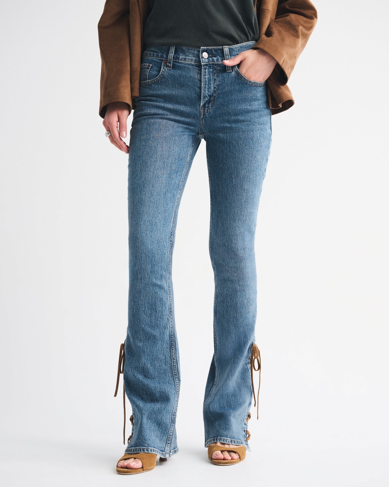 Abercrombie Mid Rise Bootcut Frayed Hem Jean
