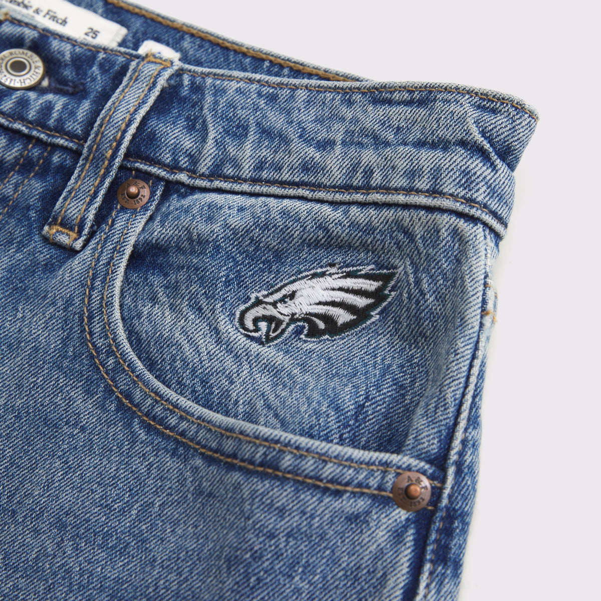 Abercrombie Curve Love High Rise 90s Relaxed Philadelphia Eagles Embroidered Jean