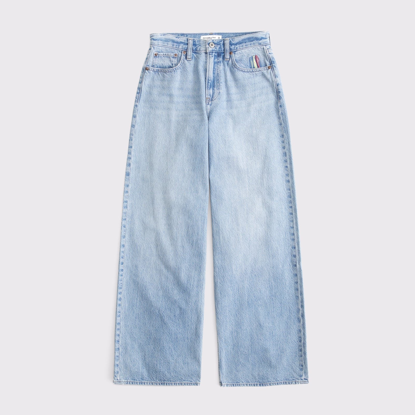 Abercrombie High Rise Wide Leg Fish Embroidered Jean