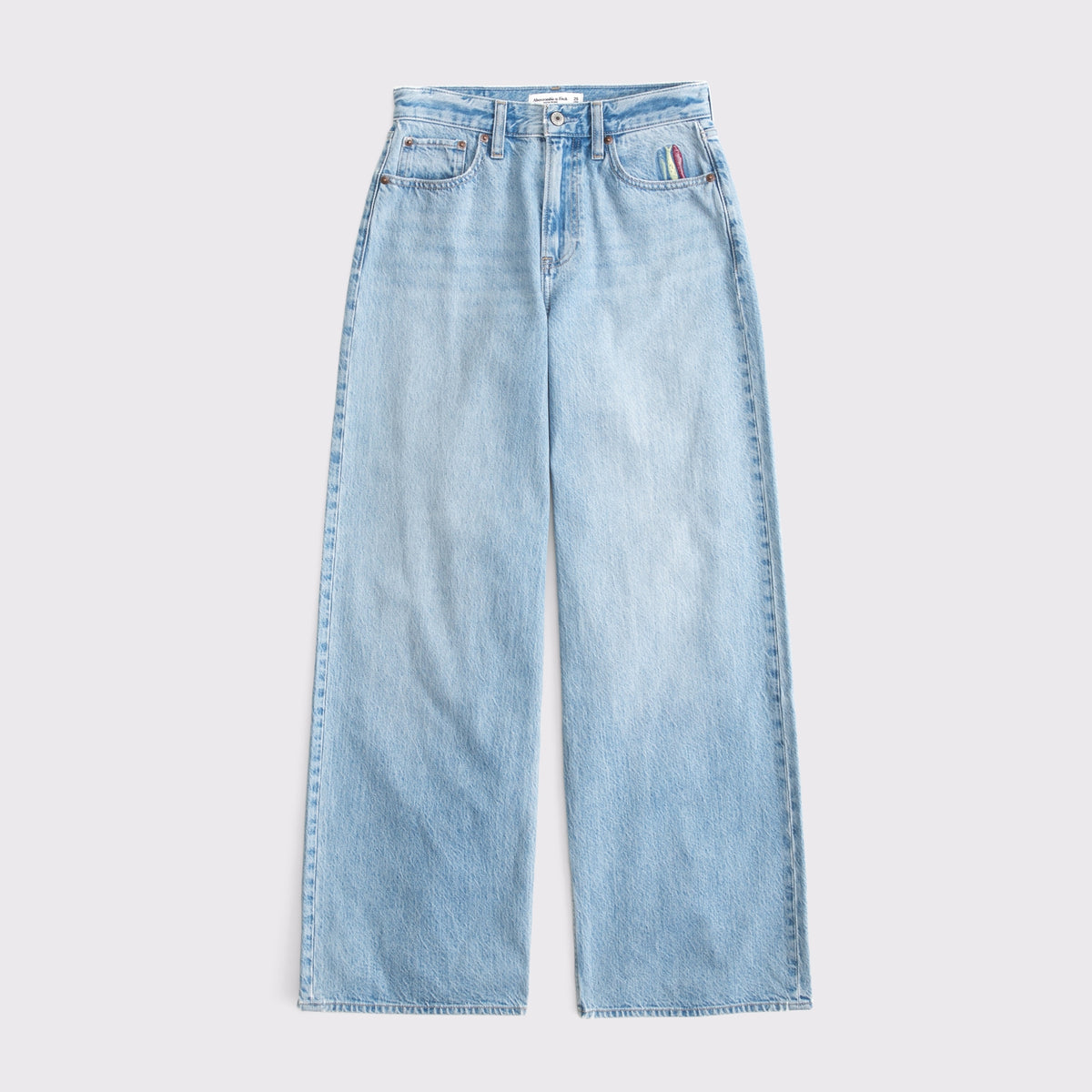 Abercrombie Curve Love High Rise Wide Leg Fish Embroidered Jean