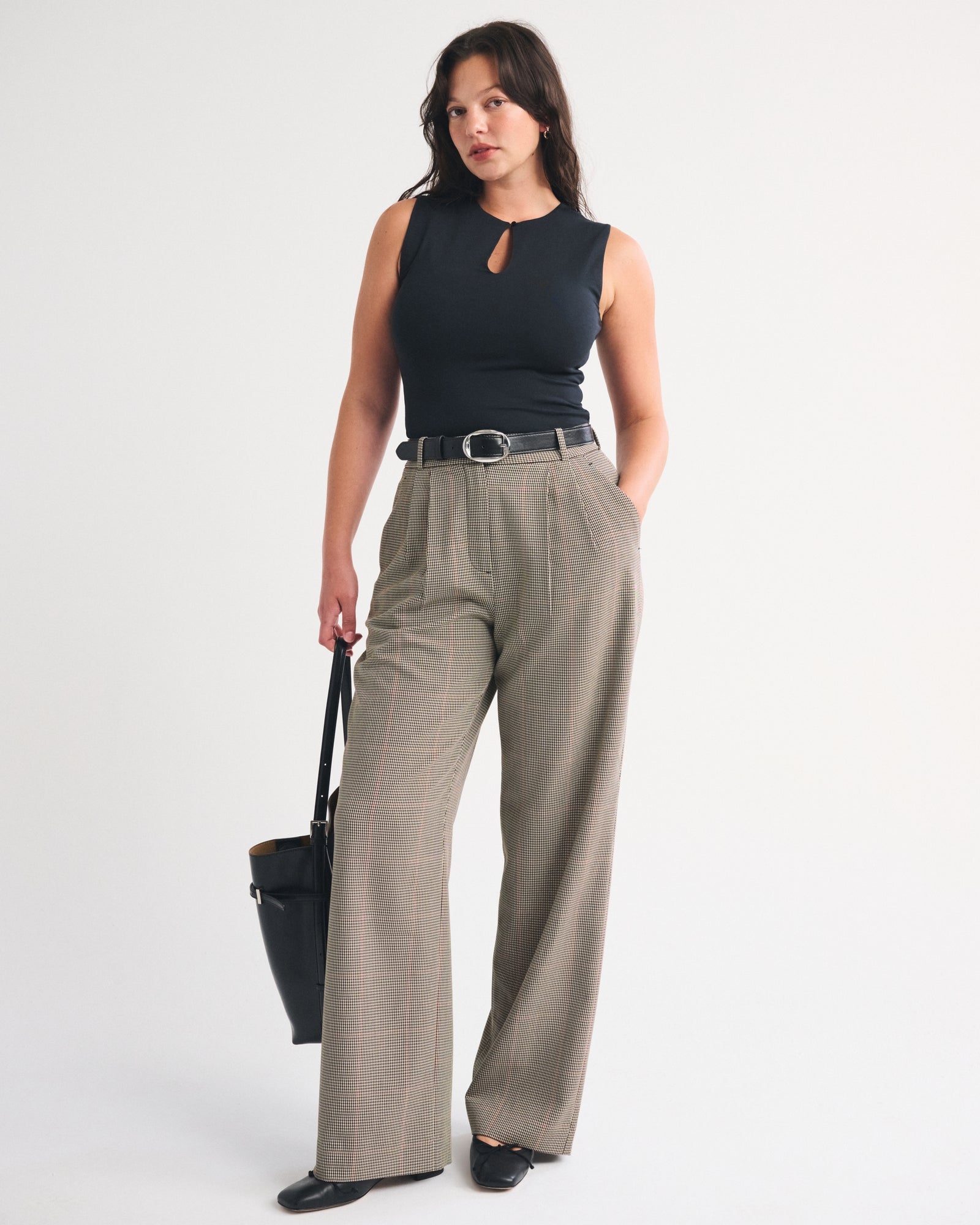 Abercrombie Curve Love A&F Sloane Tailored Hardware Wide Leg Pant