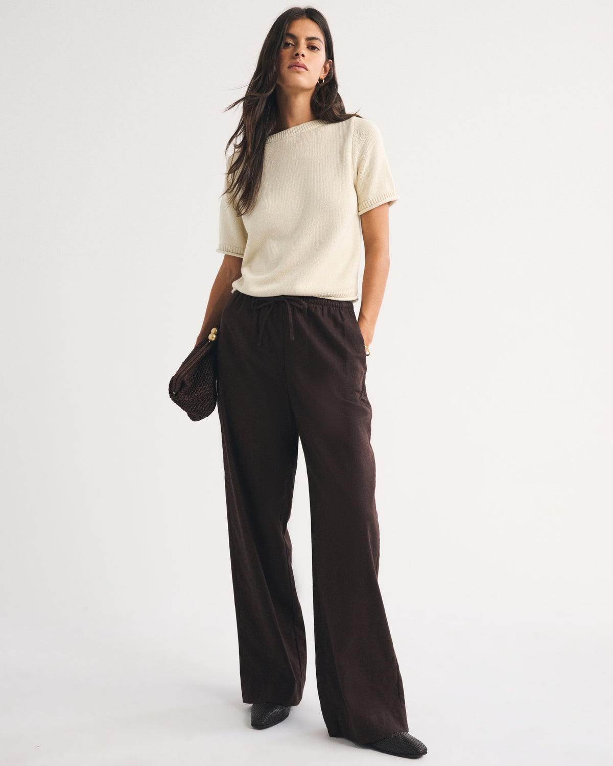 Abercrombie A&F Gemma Linen-Blend Wide Leg Pull-On Pant