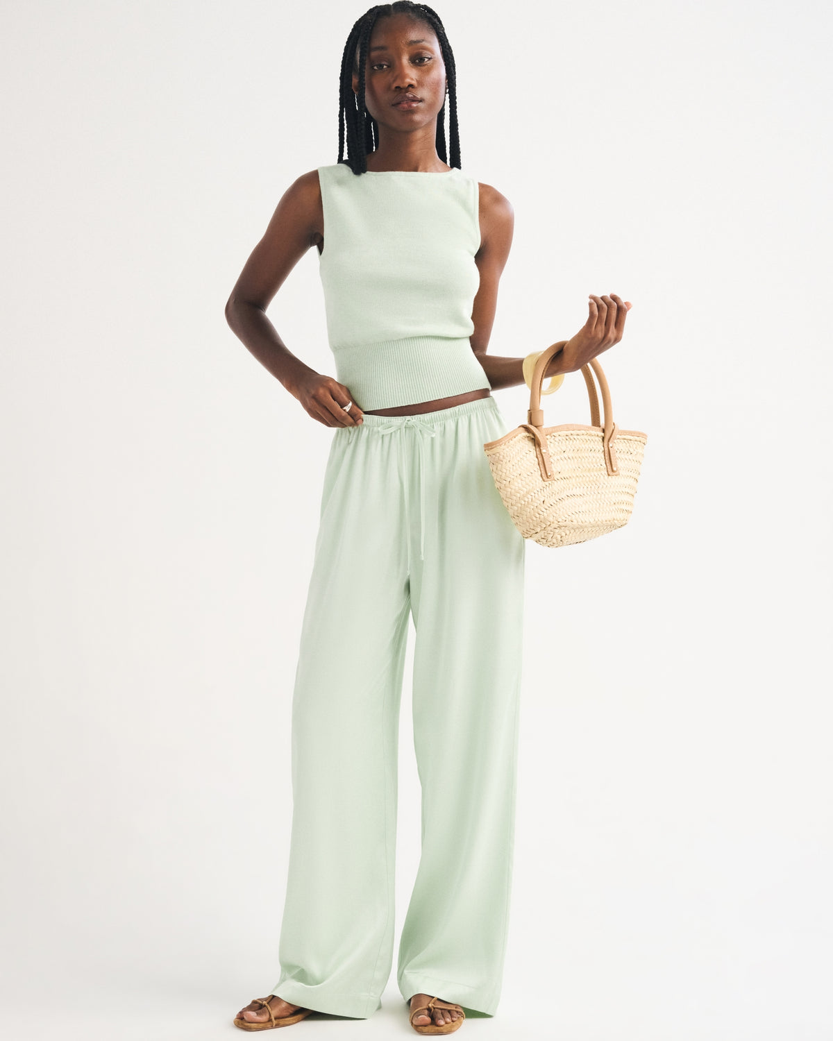 Abercrombie A&F Gemma Satin Wide Leg Pull-On Pant