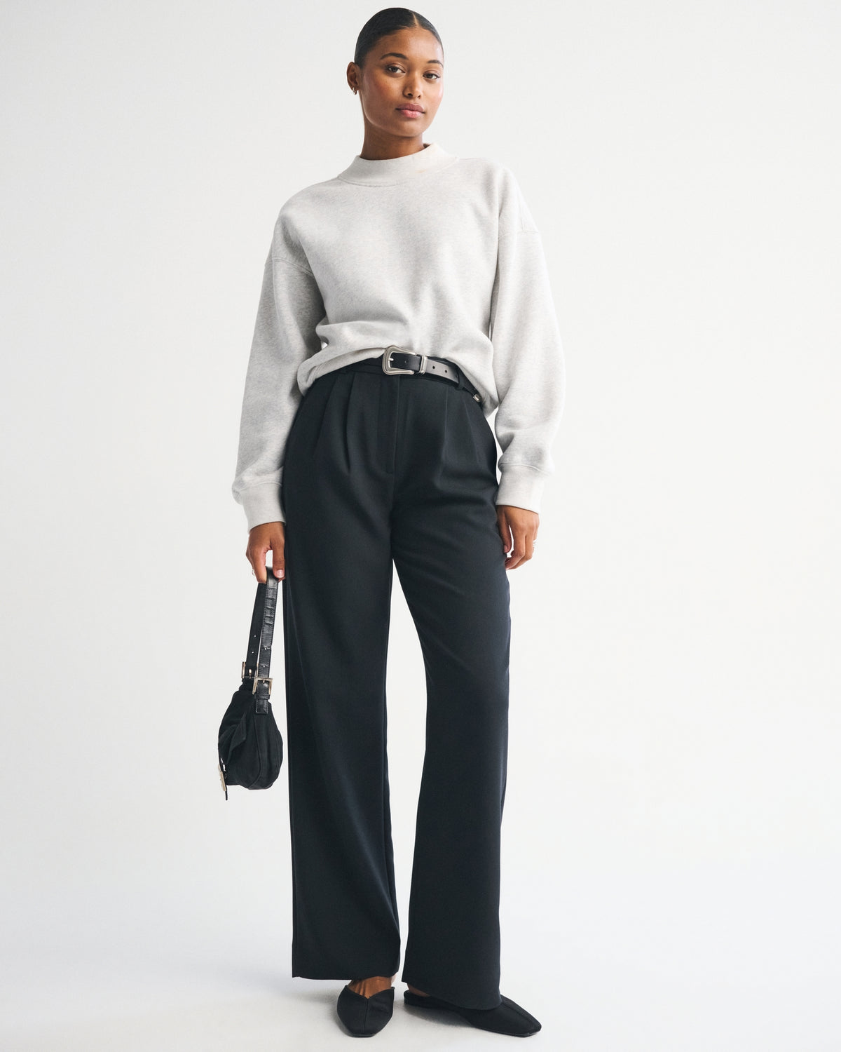 Abercrombie Curve Love A&F Sloane Tailored Hardware Wide Leg Pant