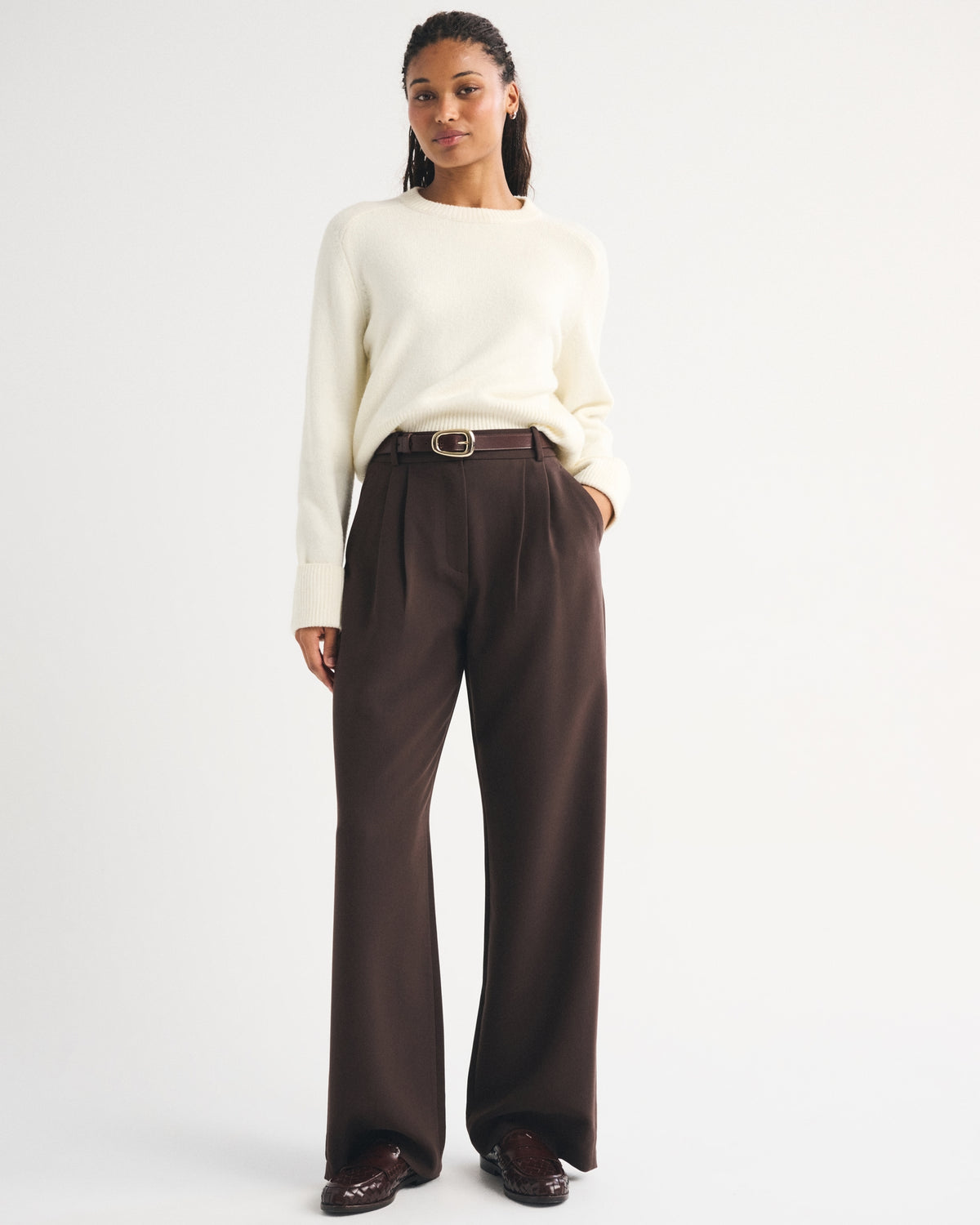 Abercrombie Curve Love A&F Sloane Tailored Hardware Wide Leg Pant